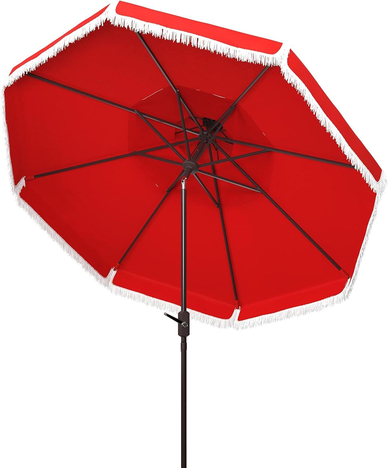 Milan Fringe 9Ft Double Top Crank Umbrella - PAT8208 - Red - Safavieh