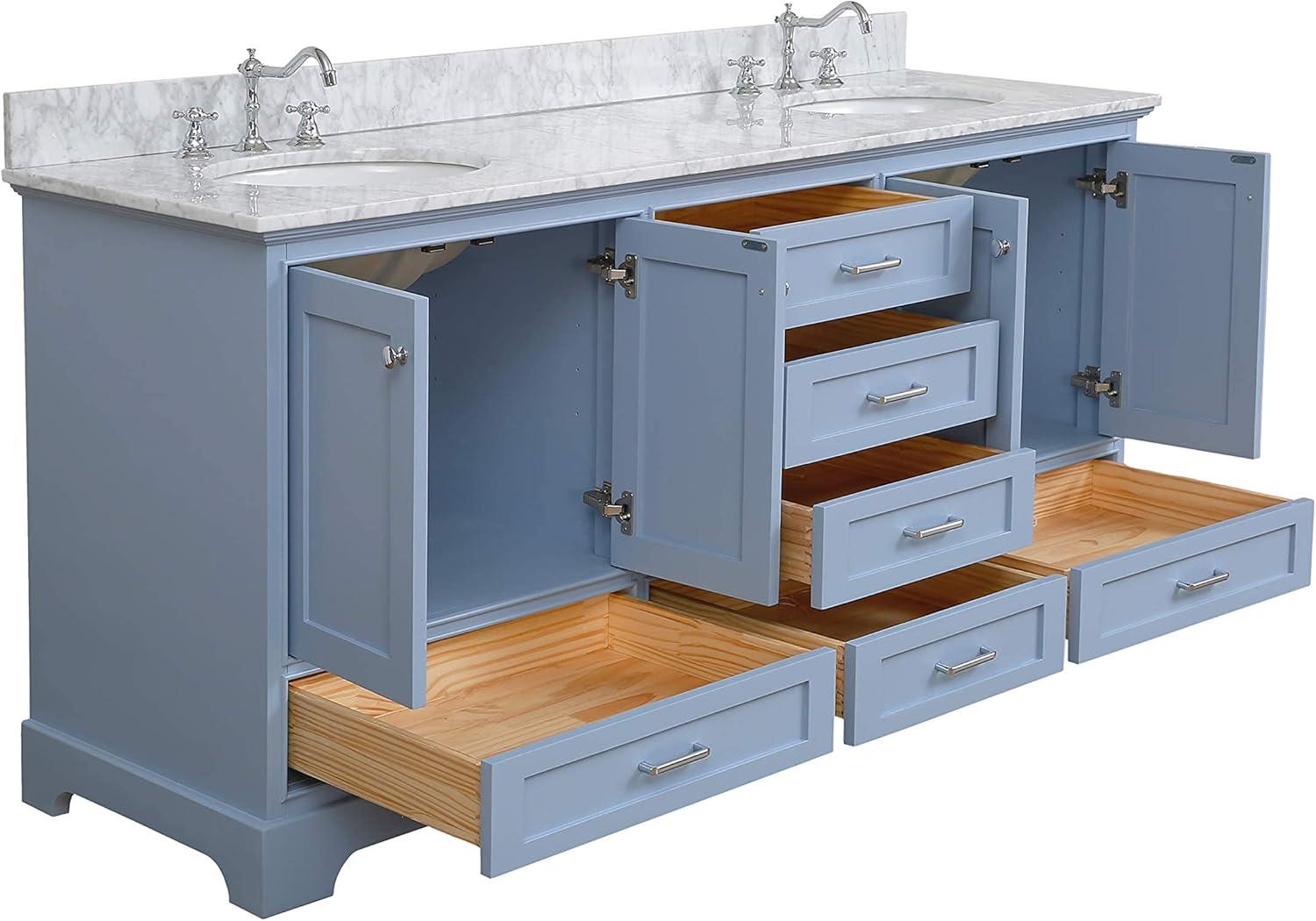 Harper 72" Powder Blue Double Vanity with Carrara Marble Top