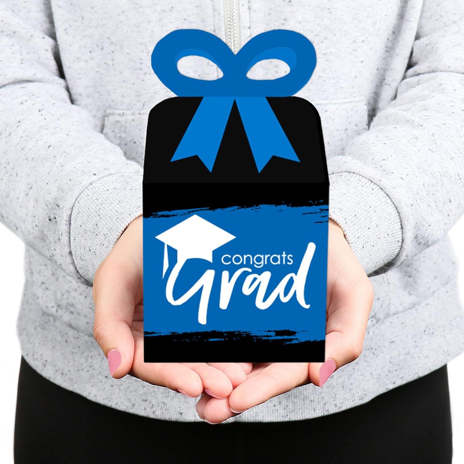 Big Dot of Happiness Blue Grad - Best is Yet to Come - Square Favor Gift Boxes -  Royal Blue Graduation Party Bow Boxes - Set of 12