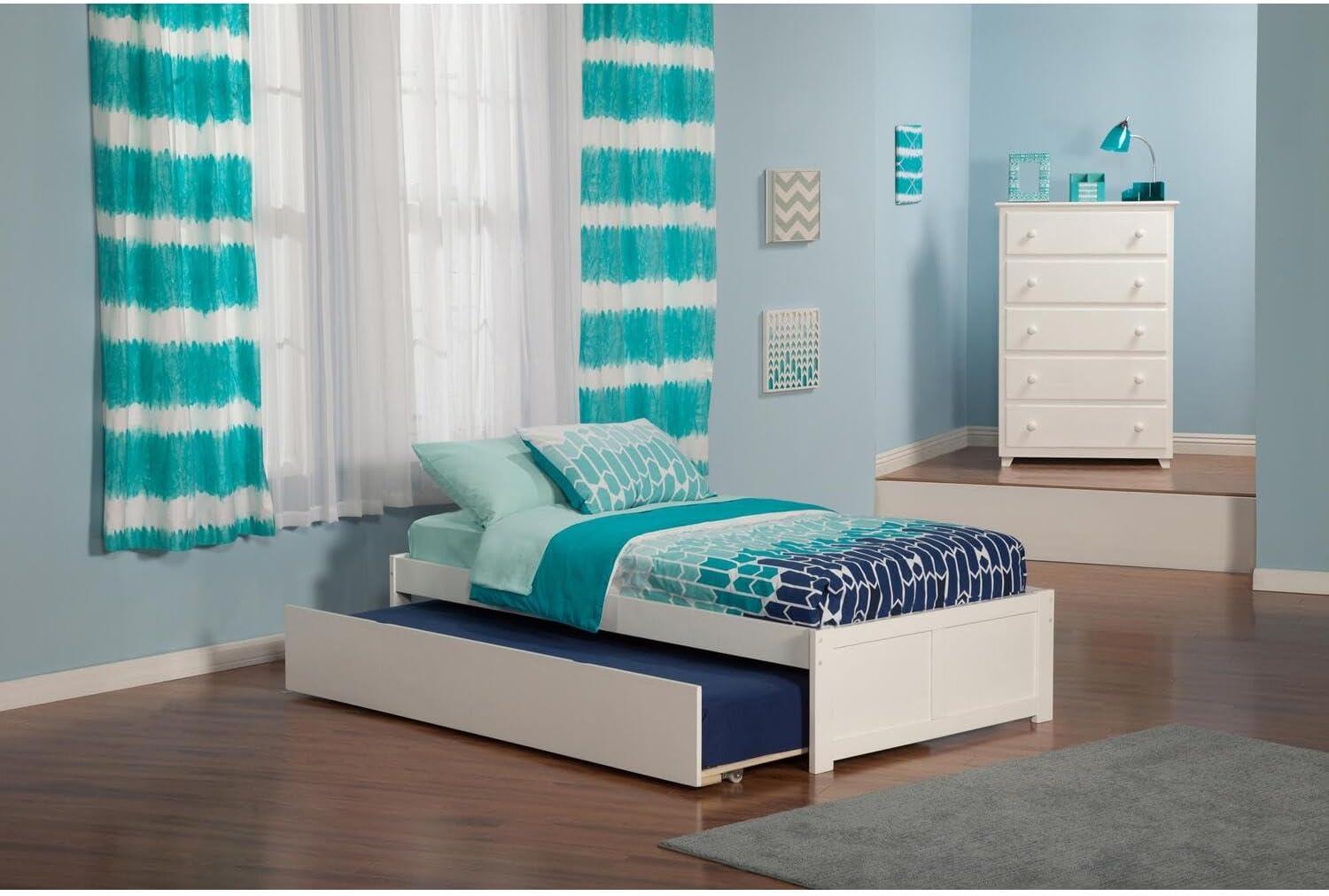 Concord Platform Bed with Flat Panel Foot Board and Twin Size Urban Trundle Bed, Multiple Colors, Multiple Sizes