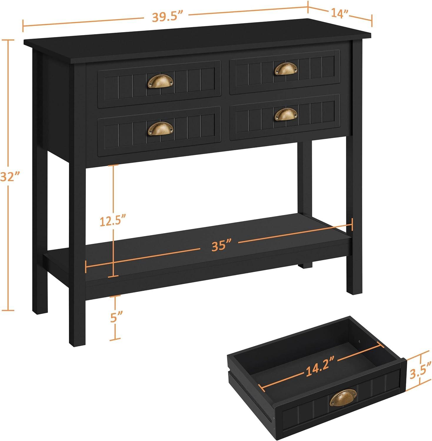 Console Table with 4 Drawers,Sofa Side Table with Open Storage Shelf, Entryway Table for Living Room