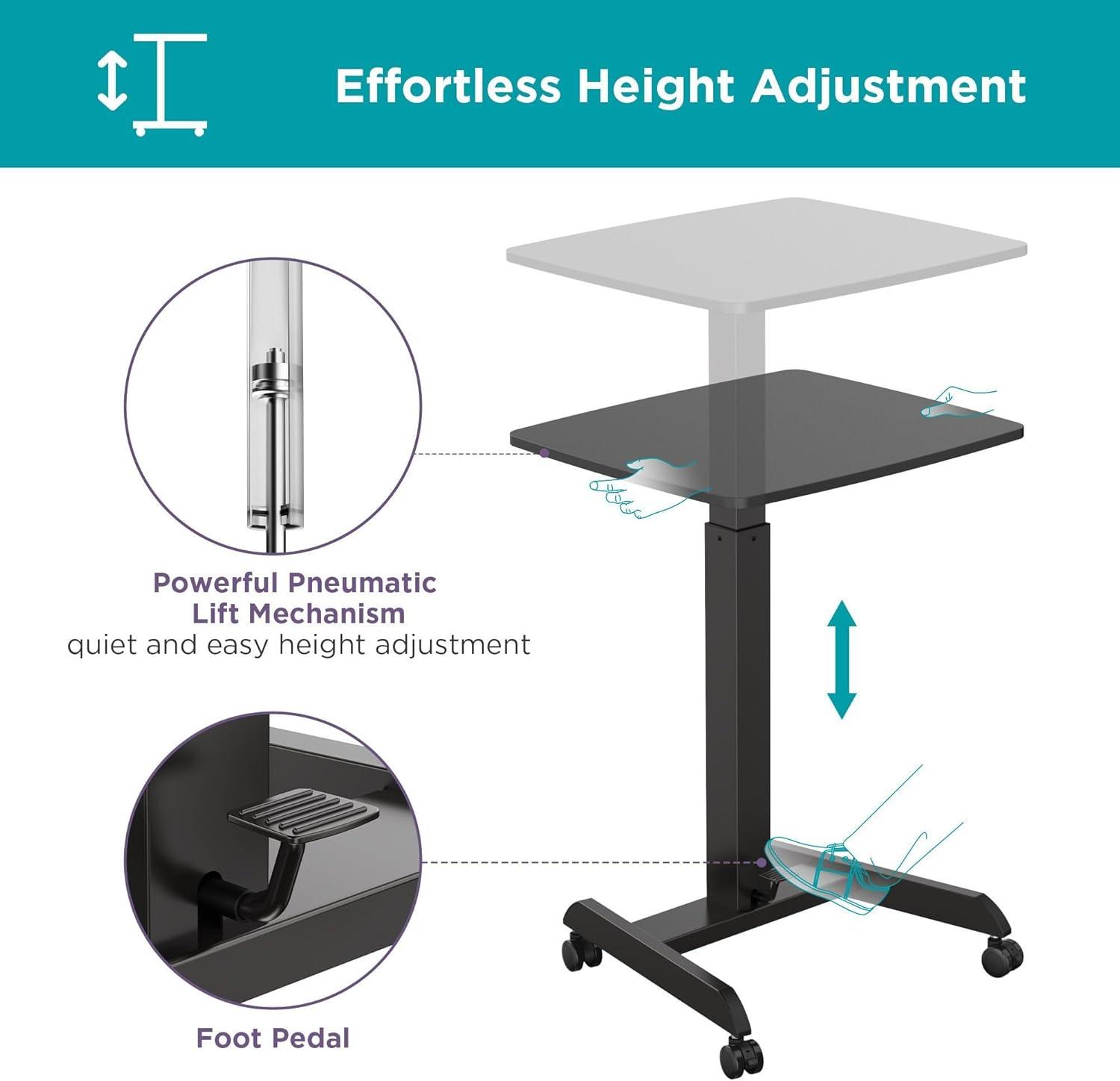 Adjustable Mobile Sit-Stand Desk in Black with Pneumatic Lift