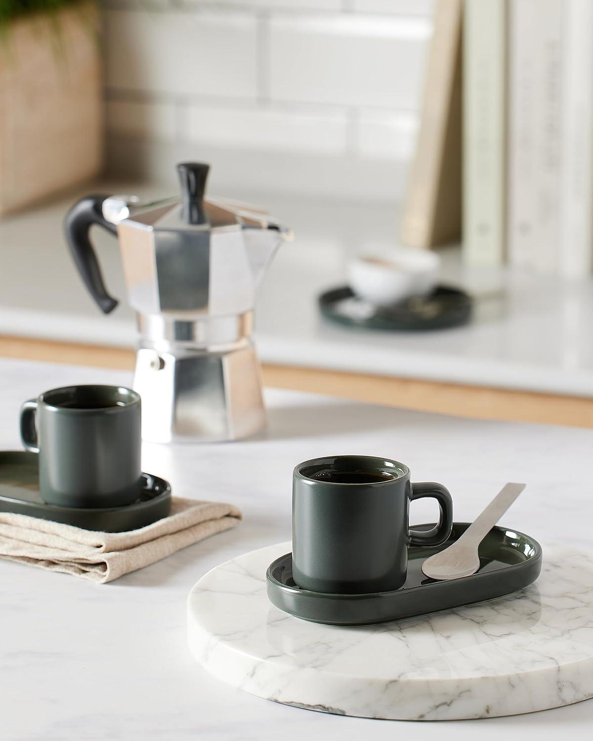 Blomus PILAR Stoneware Espresso Cup with Tray (Set of 2)