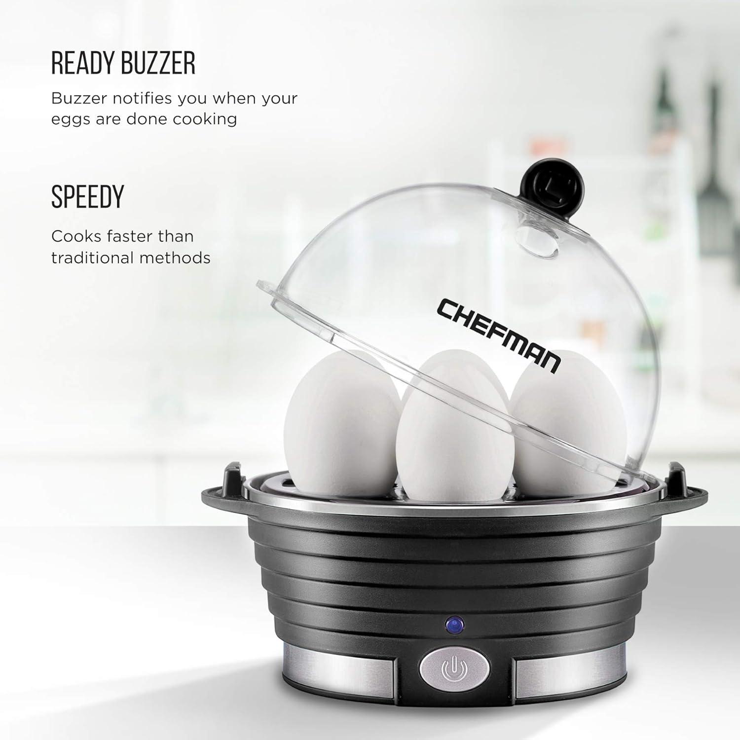 Chefman Rapid Egg Cooker, 6 Egg Capacity w/ Removable Poaching/Omelette Tray - Black, New