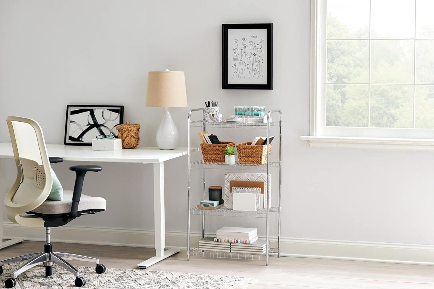 Rubbermaid Rubbermaid Freestanding 4-Tier Multipurpose Wire Shelving Unit, Satin Nickel