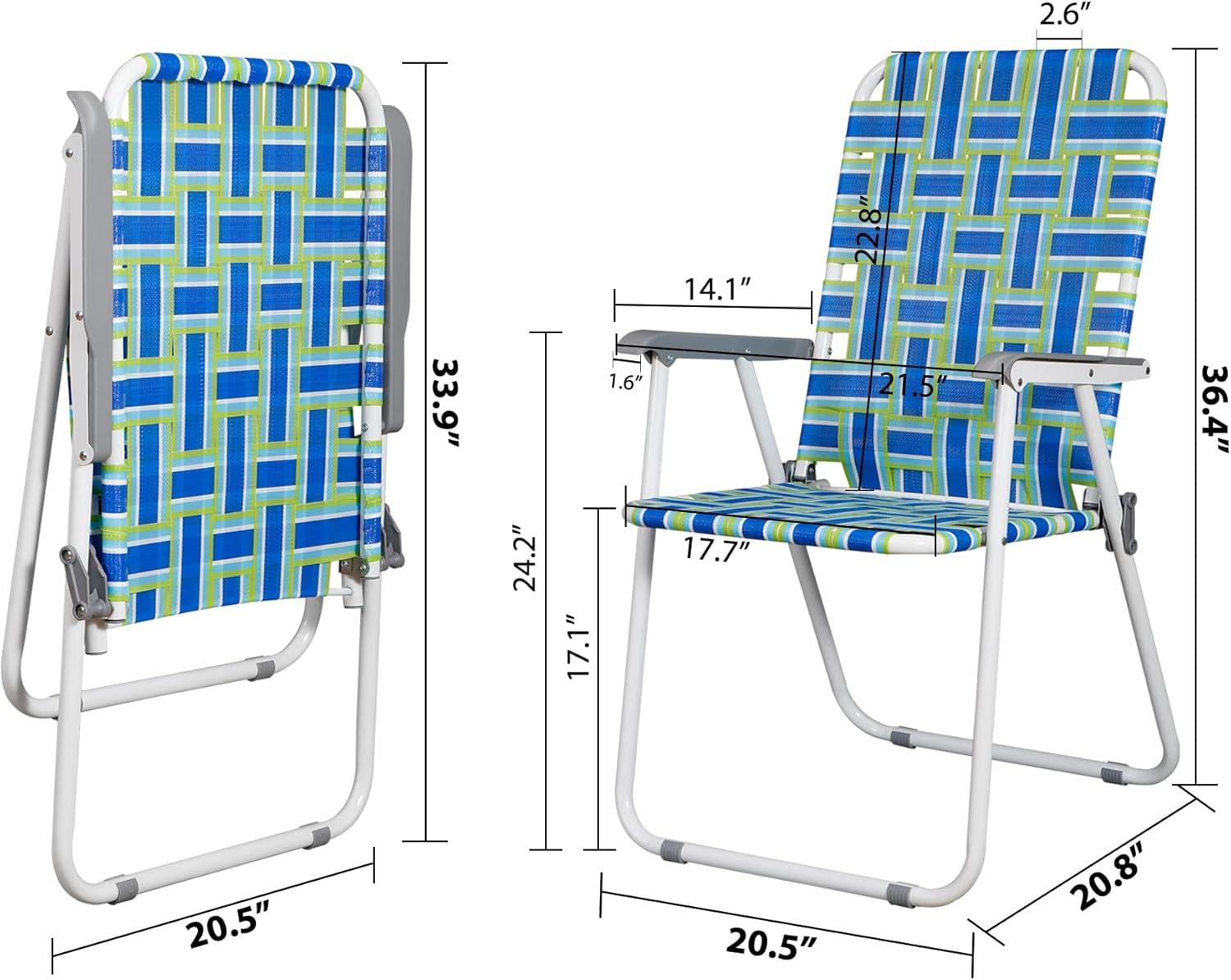 Set of 2 Blue Webbed Folding Camping Chairs with Arms