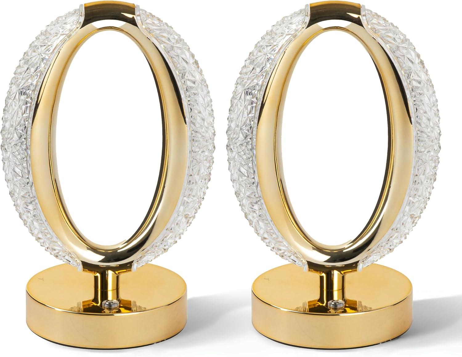 Bell and Howell Hudson Table Lamp 2 Pack Small Cordless Touch LED Rechargeable Oval Ring Lamp Bedside Desk Gold Base