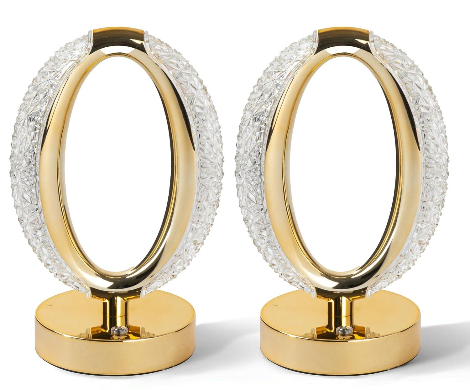 Bell and Howell Hudson Table Lamp 2 Pack Small Cordless Touch LED Rechargeable Oval Ring Lamp Bedside Desk Gold Base