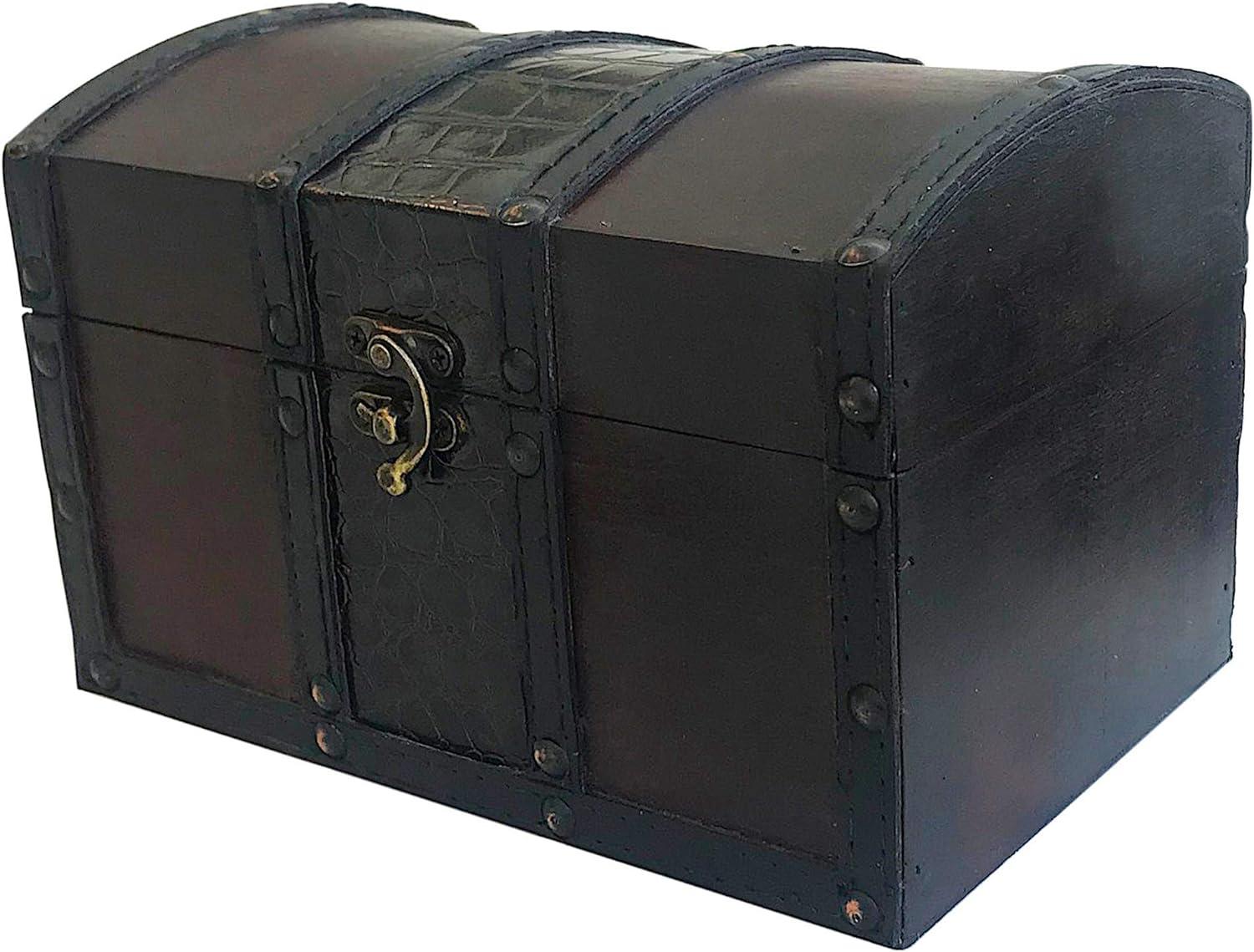 Handcrafted Antique Wooden and Leather Lockable Treasure Chest