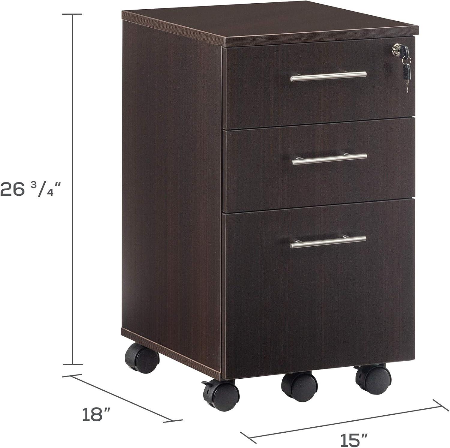 Black 3-Drawer Lockable Mobile Filing Cabinet with Casters