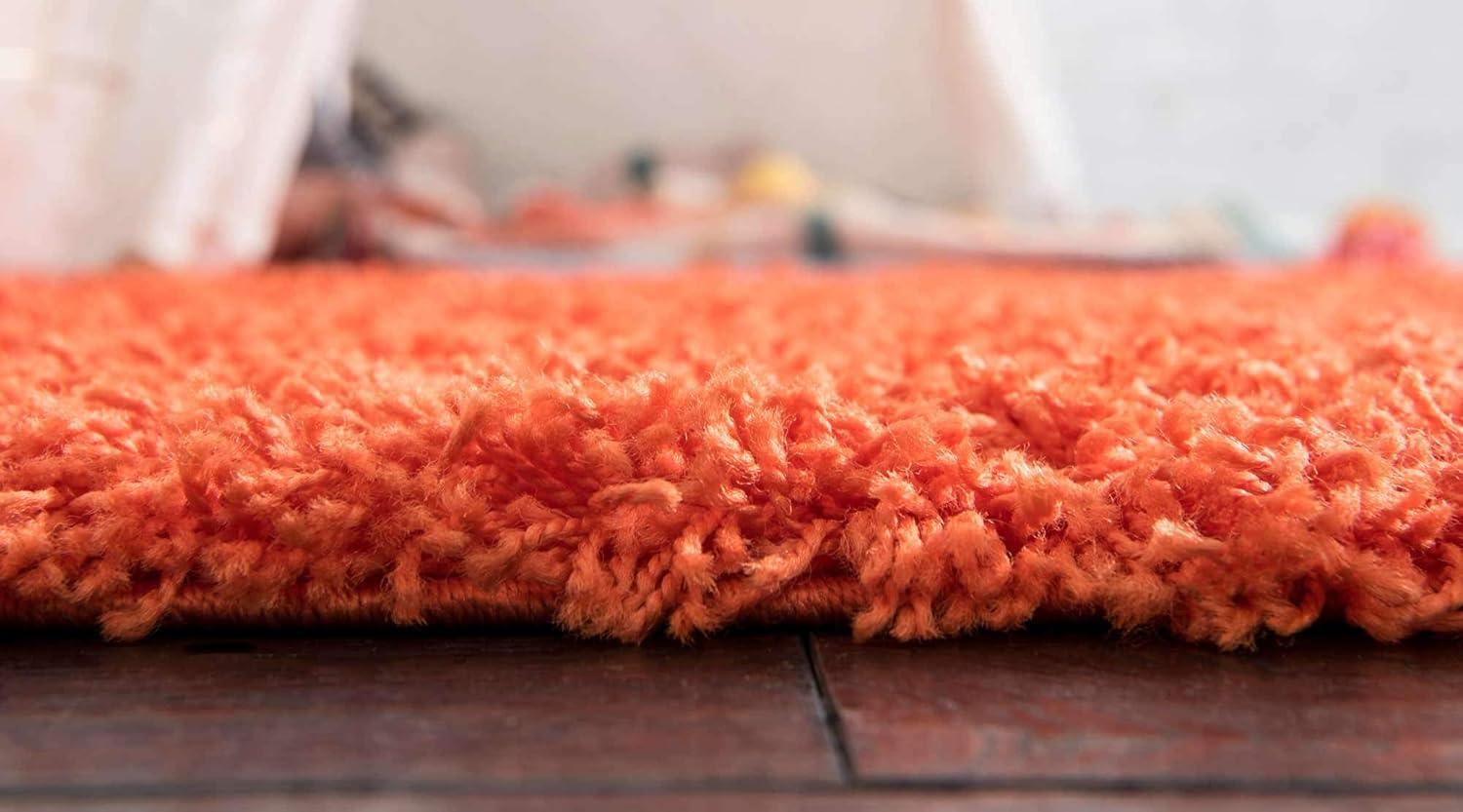 Unique Loom 4' 1 x 6' 1 Solid Shag Tiger Orange Area Rug