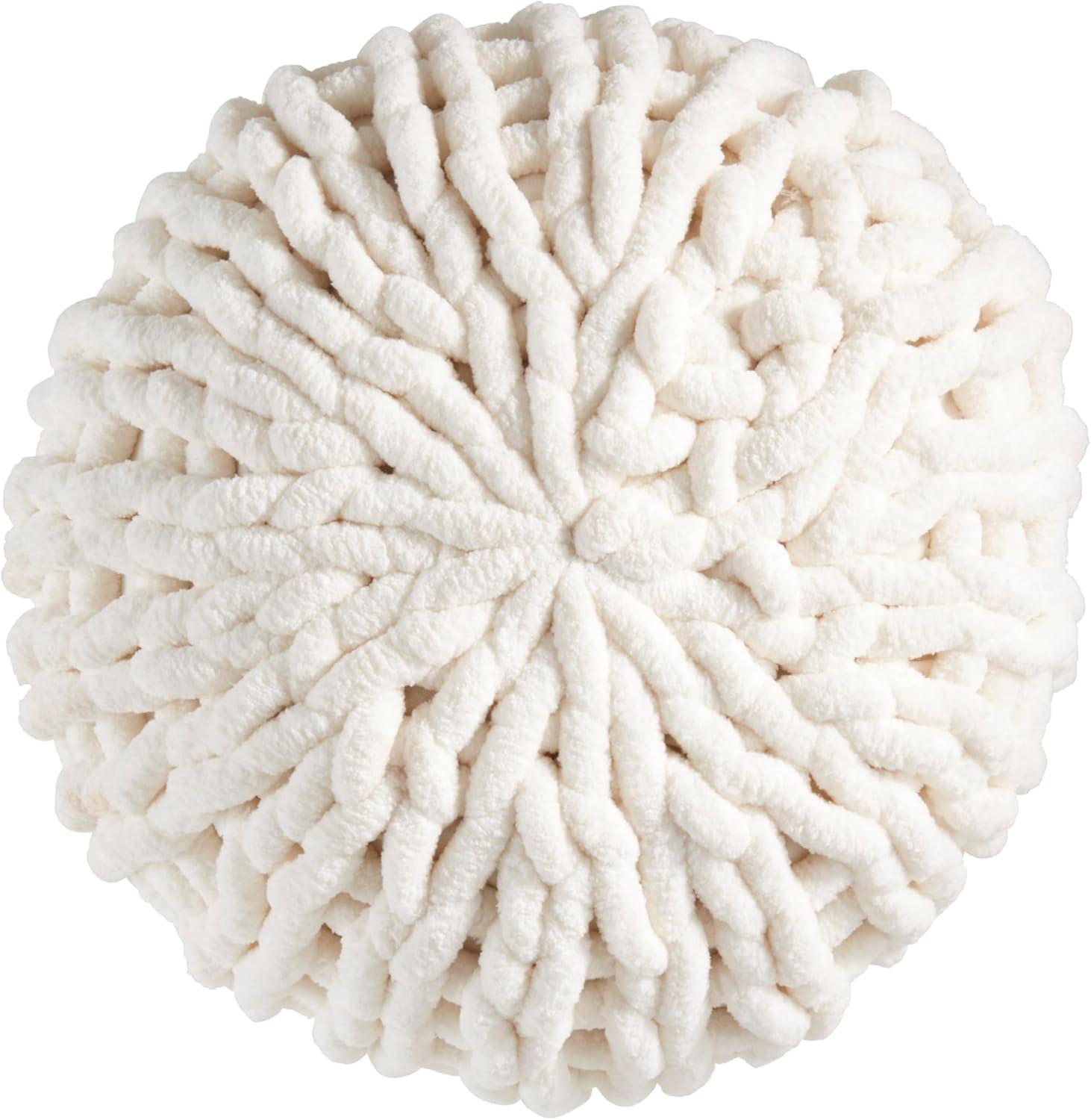 Saro Lifestyle Chunky Knit Round Throw Pillow, Off-White, 15"x15"