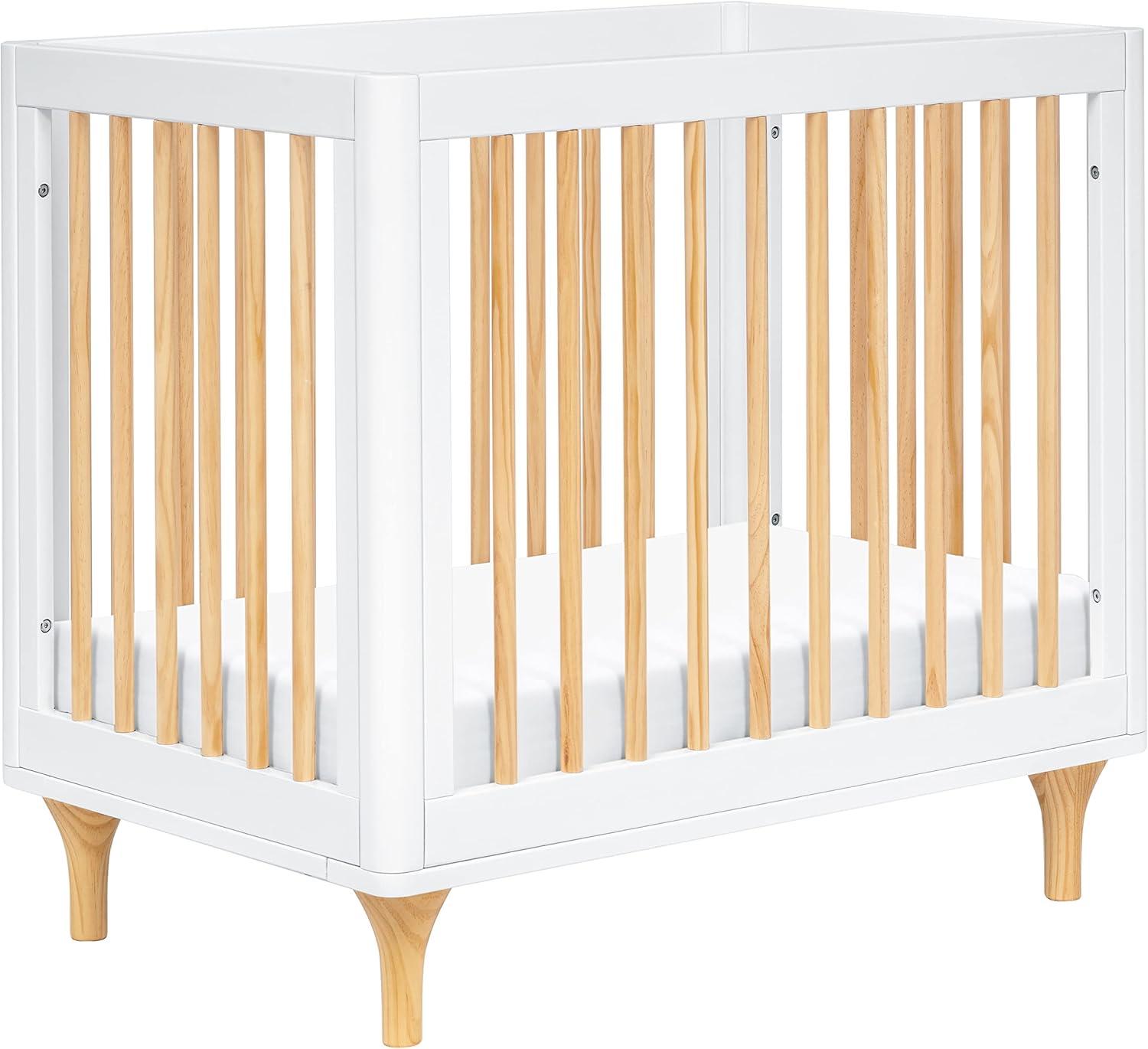 White and Natural Pine 4-in-1 Convertible Mini Crib