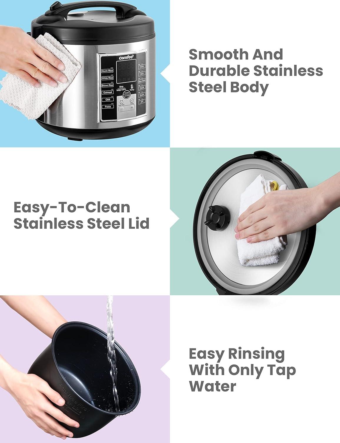 COMFEE' Rice Cooker, Slow Cooker, Steamer, Stewpot, Sauté All in One (12 Digital Cooking Programs) Multi Cooker