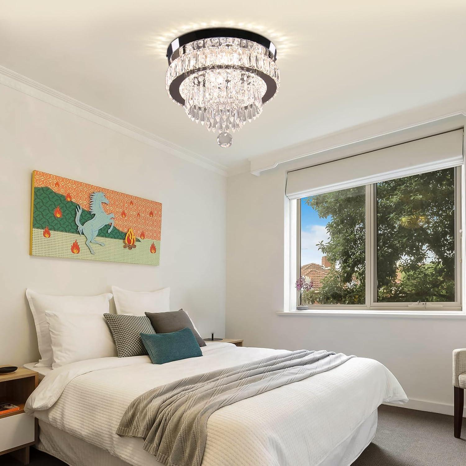 House of Hampton® House of Hampton® 11.8" Crystal Chandeliers Modern Crystal Ceiling Light LED Chandeliers Semi Flush Mount Chandelier Light for Bedrooms Dining Living Room Hallway (6500K Cool White Light)