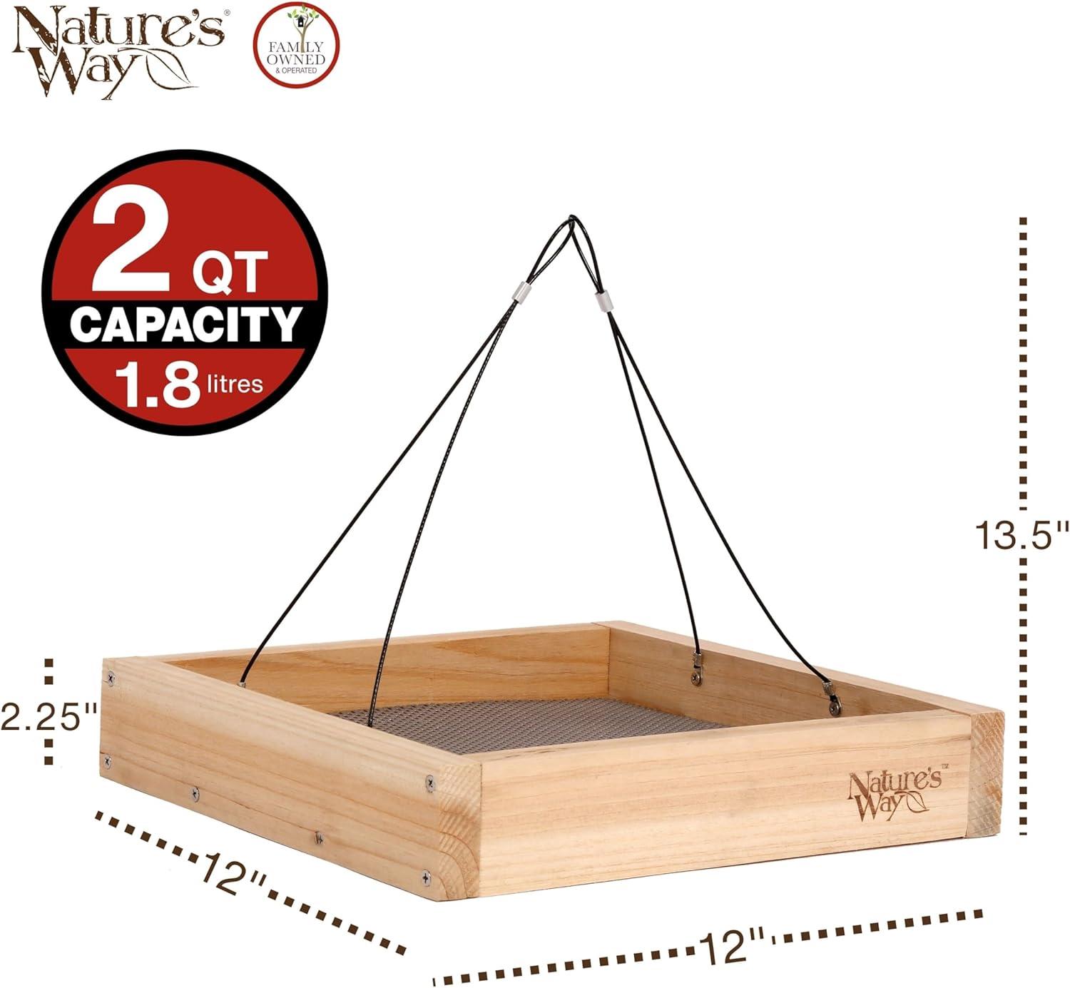 Nature's Way Cedar Tray Bird Feeder: Weather-Resistant Wood, No Assembly, 12x12 Hanging Design