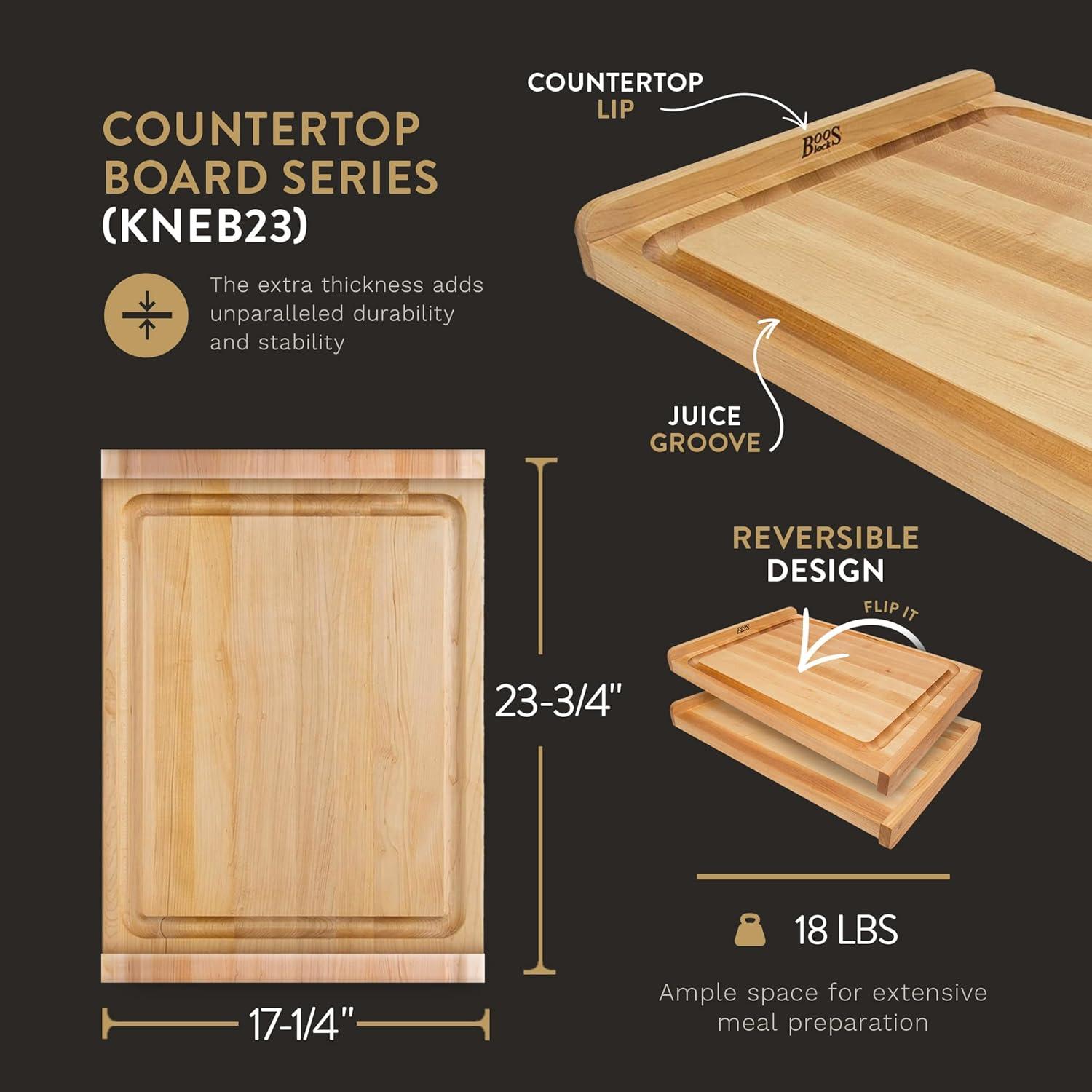 John Boos Countertop Reversible Wood Cutting Board w/ Juice Groove, Maple