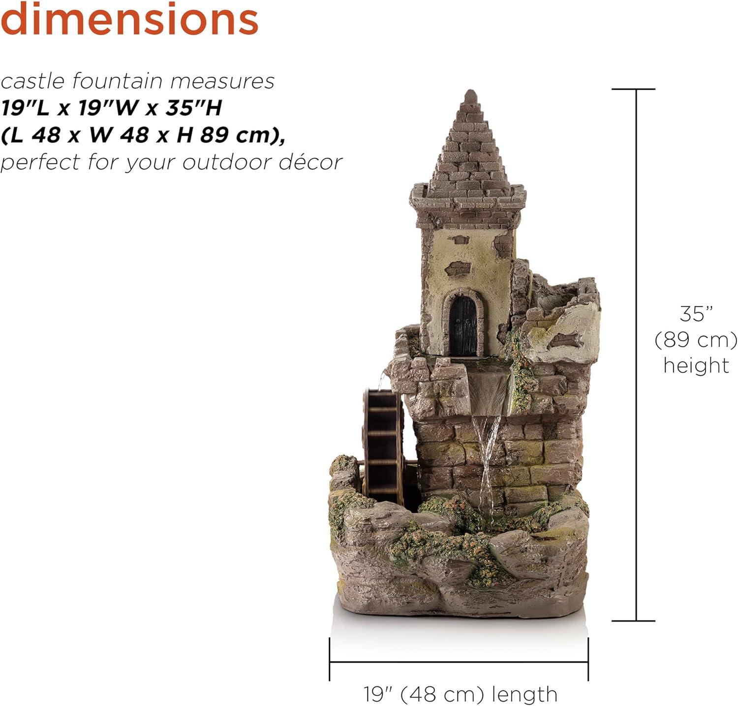 Fairy Castle Bronze Finish Tiered Fountain with Waterwheel