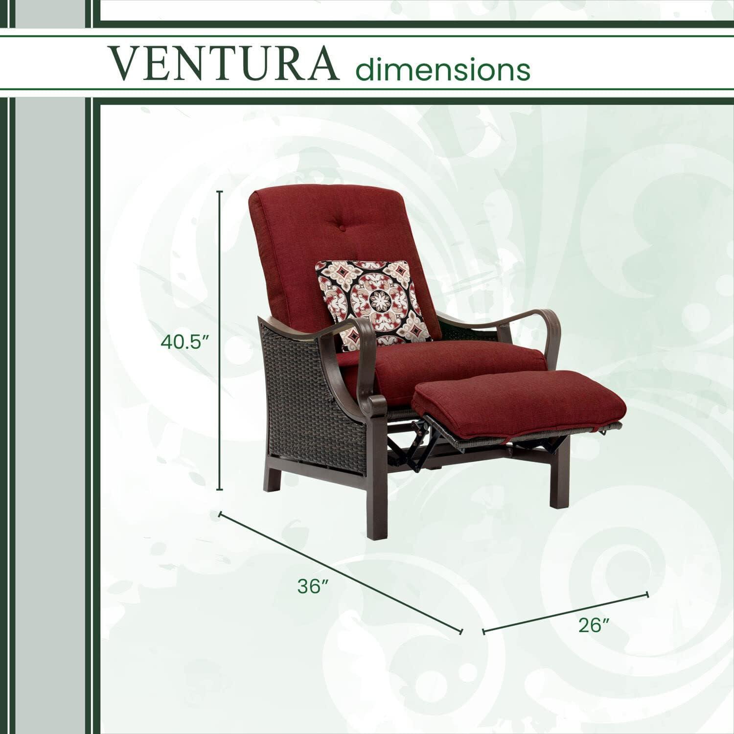 Hanover Ventura Wicker and Steel Outdoor Patio Lounge Chair, Crimson Red