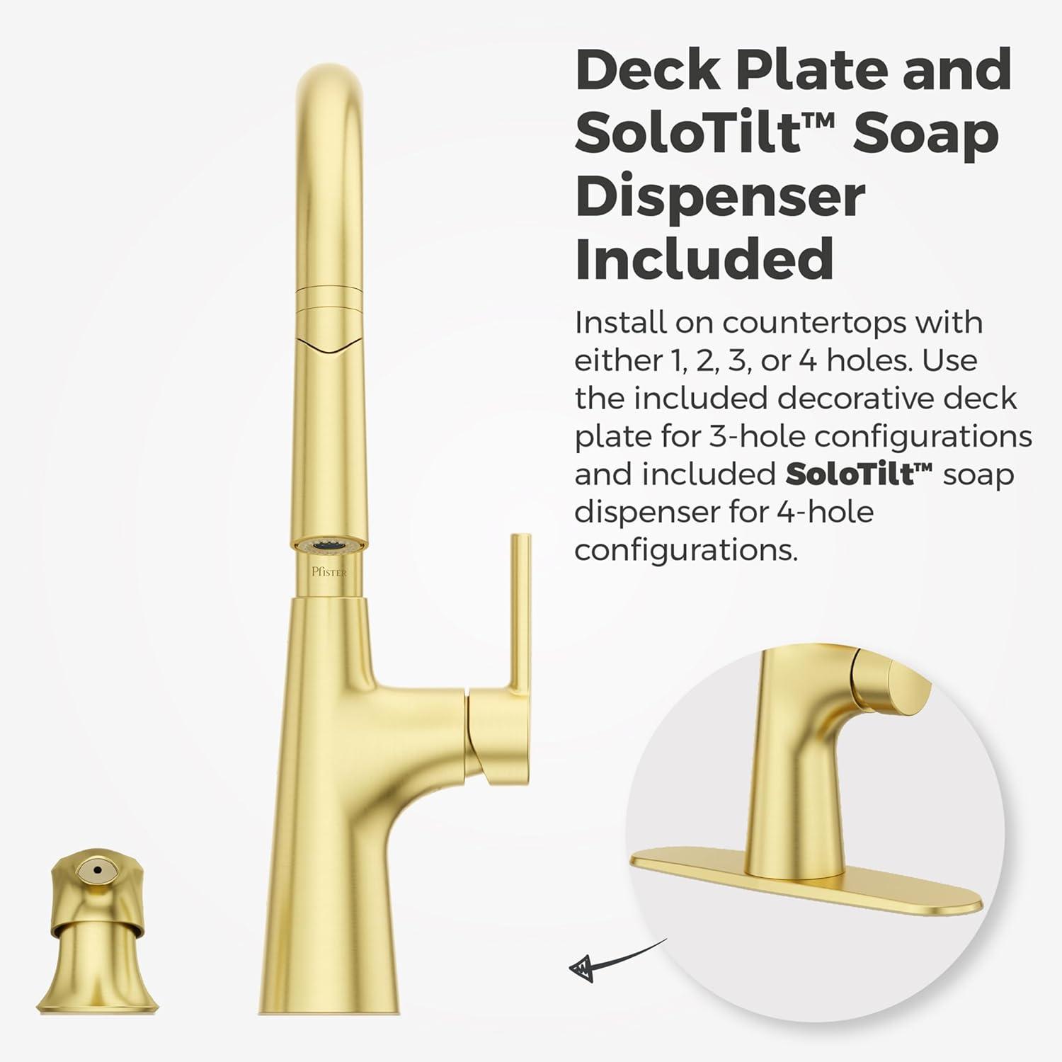 Tasso Brushed Gold Pull-Down Kitchen Faucet with Soap Dispenser