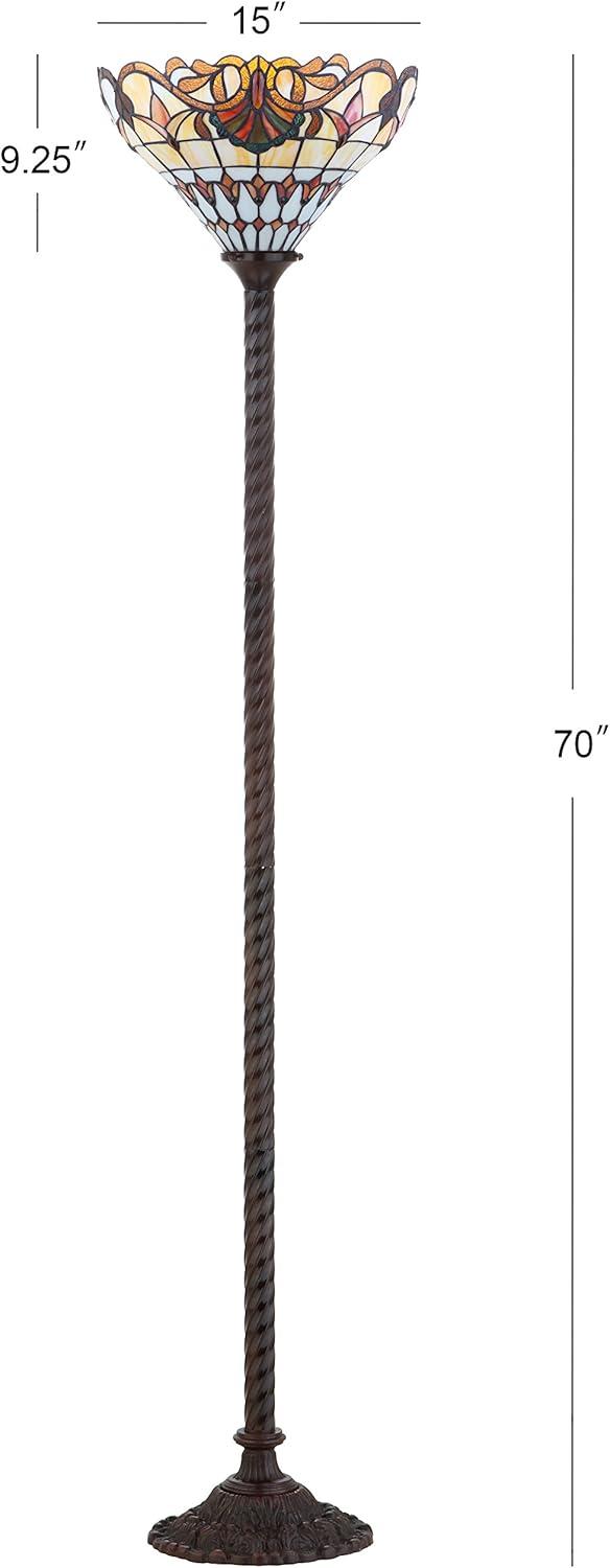 JONATHAN Y JYL8003A Davis Tiffany-Style 70" Torchiere LED Floor Lamp, Traditional for living room, dinning room, bedroom, office Bulb Included, Bronze