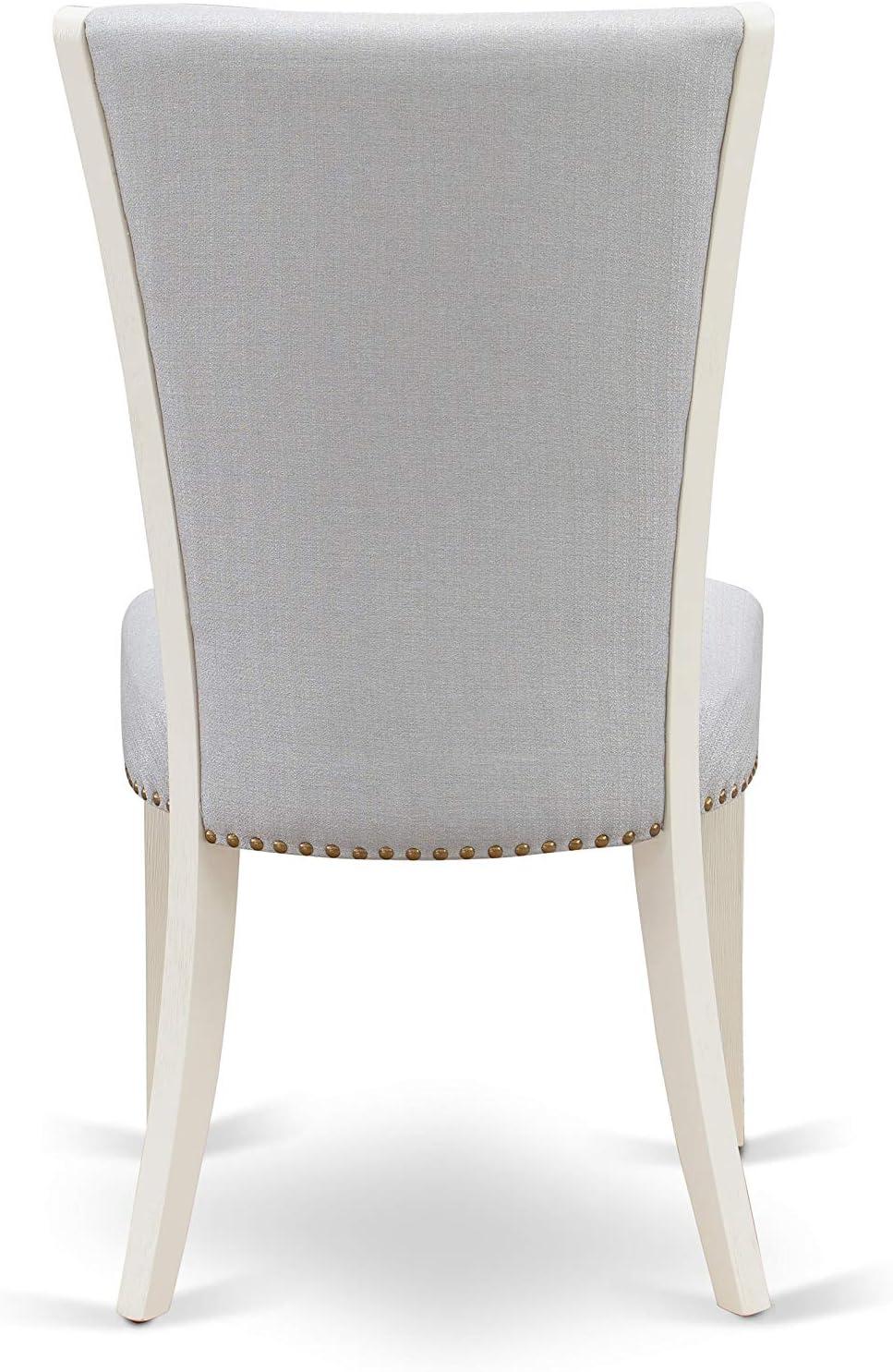 Verona Linen White Wood Frame Upholstered Chair with Gray Linen Fabric Seat with Nail Head & Stylish Back - Set of 2