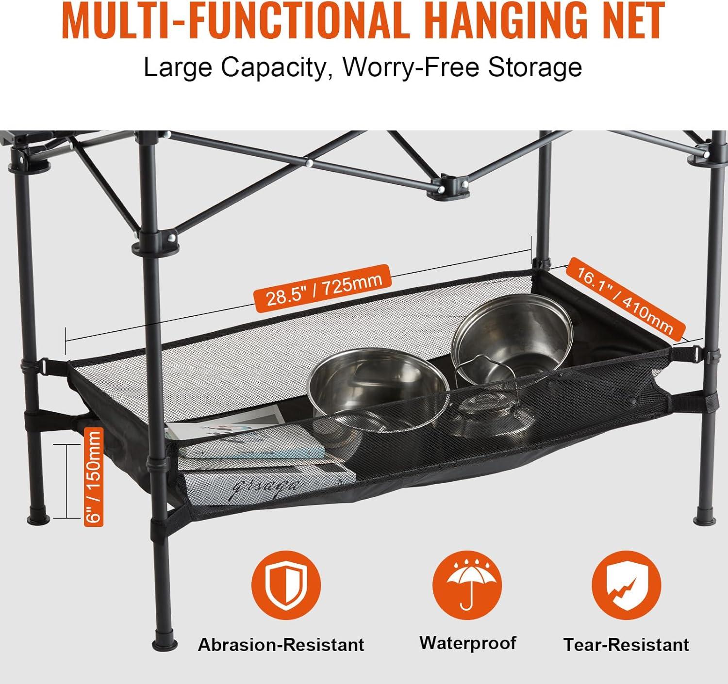 Black Aluminum Folding Camping Table with Storage Net, 45'' x 22''