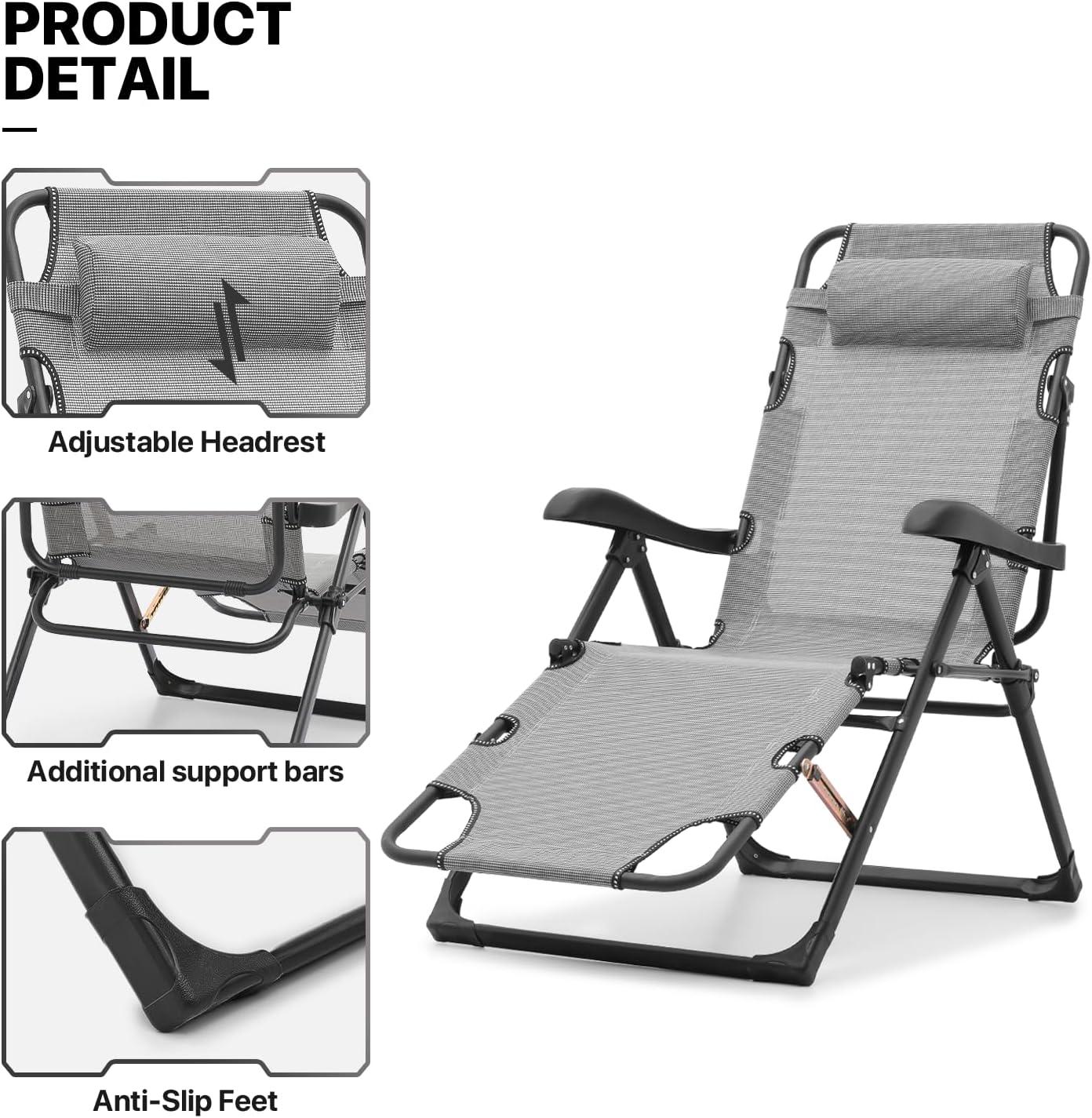 Outdoor Folding Reclining Lounge Chair Bench Chairs with Pillow