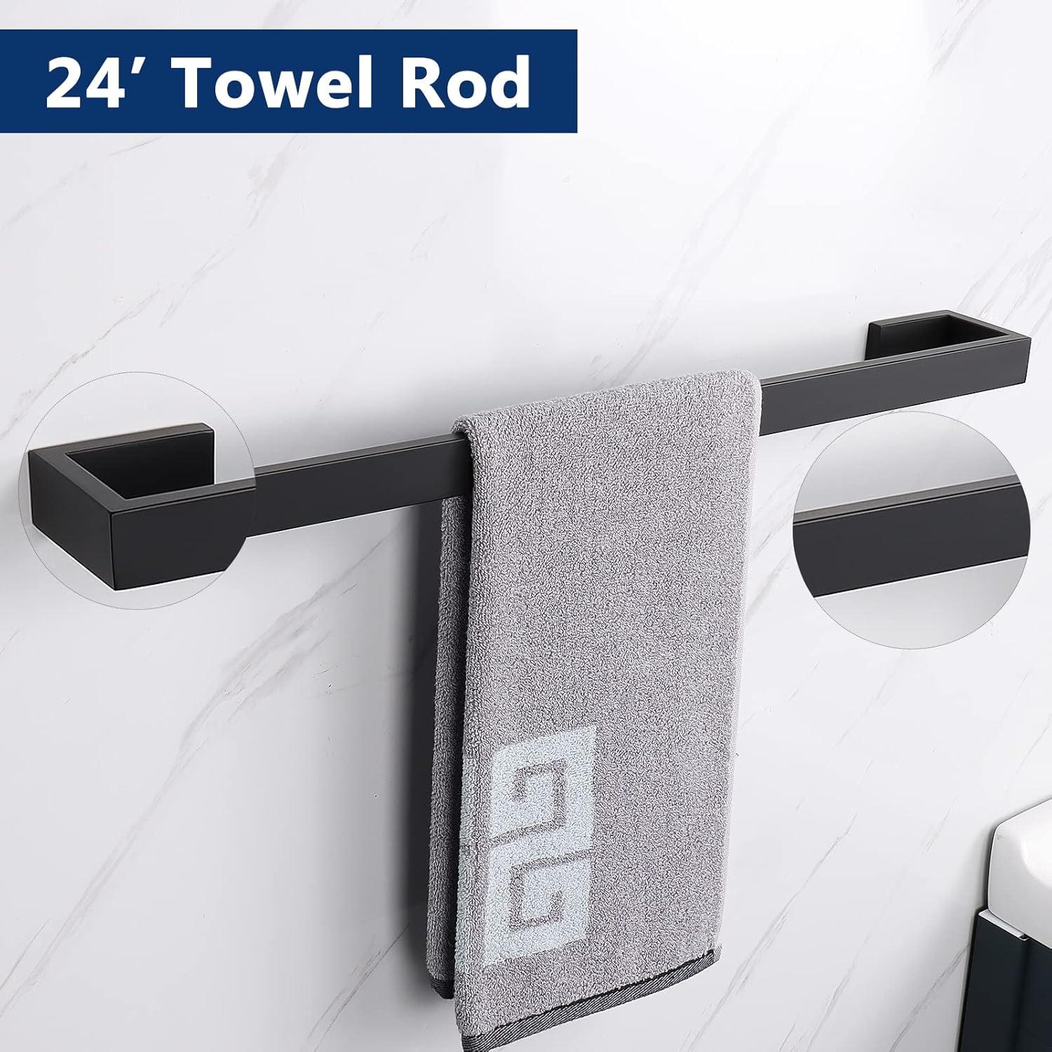 Bathroom Hardware Accessories Set, Matte Black 4-Piece Bathroom Hardware Set including Towel Bar,Towel Holder, Toilet Paper Holder, Towel Hook,Stainless Steel Bath Towel Bar Set