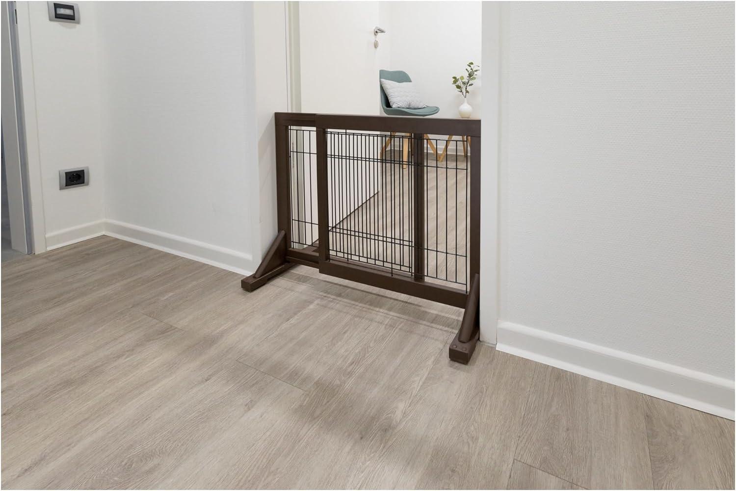 TRIXIE Adjustable Wooden Freestanding Pet Gate, 24" Tall Step Over, Expands to 42.5", Pet Barrier