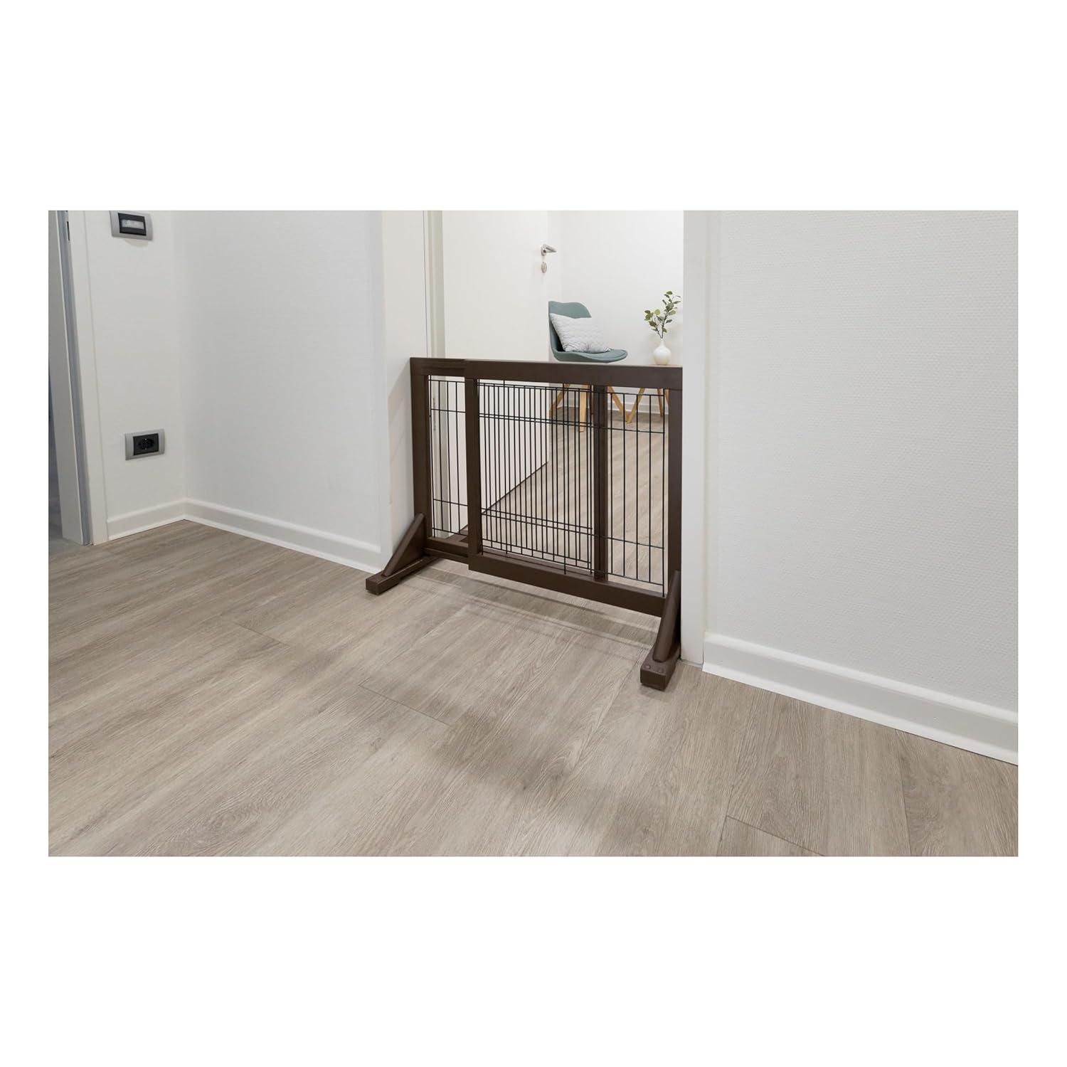 TRIXIE Adjustable Wooden Freestanding Pet Gate, 24" Tall Step Over, Expands to 42.5", Pet Barrier