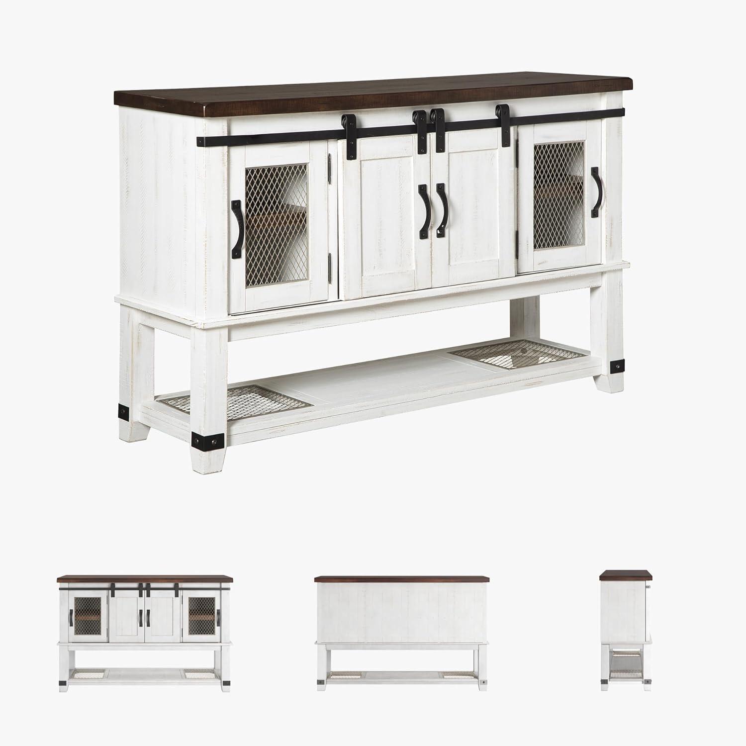 Signature Design by Ashley Valebeck Dining Server White/Brown/Beige: Rustic Farmhouse Sideboard with Adjustable Shelves