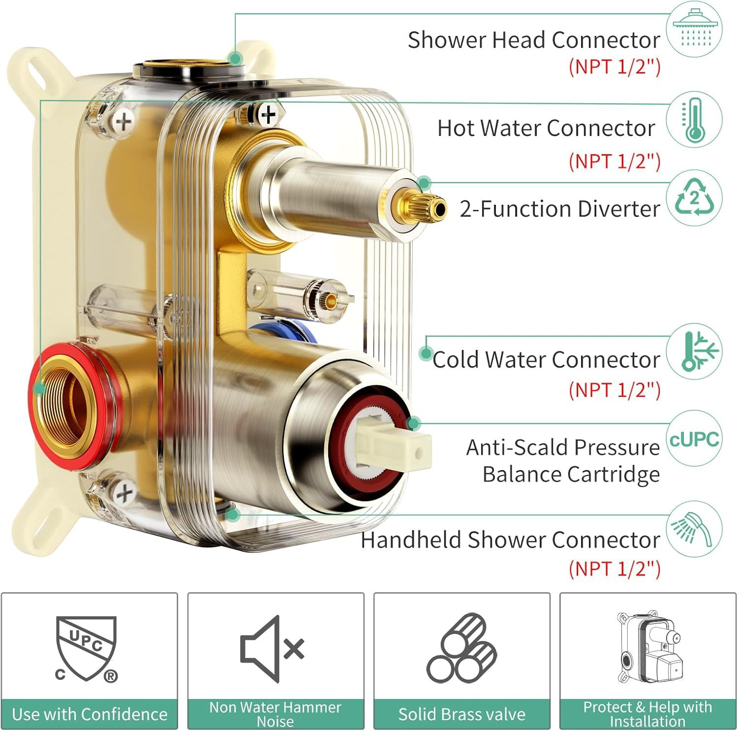 SR SUN RISE Shower Faucet - 8 Inch Multifunctional High Pressure Shower Head System with Handheld Shower Head Fixtures - Valve Included - Brushed Nickel