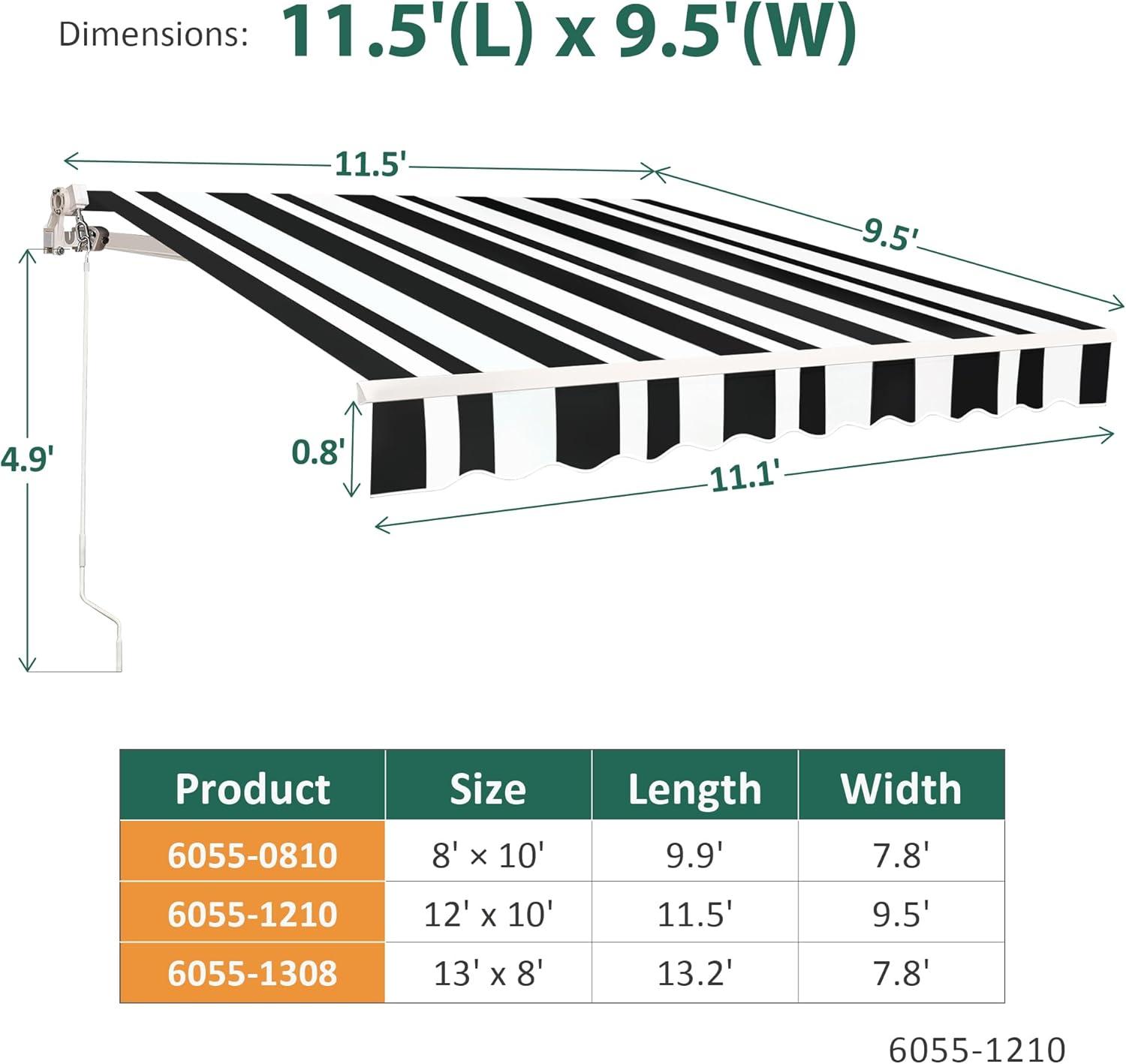 Large White and Black Striped Polyester Retractable Outdoor Canopy