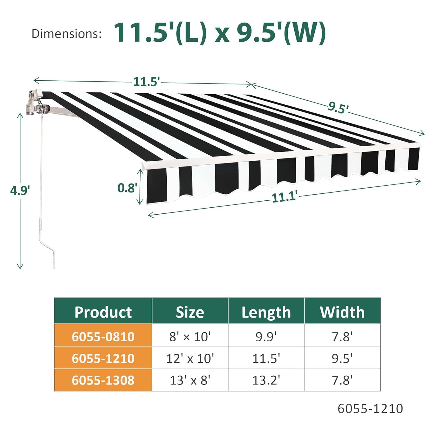 Large White and Black Striped Polyester Retractable Outdoor Canopy