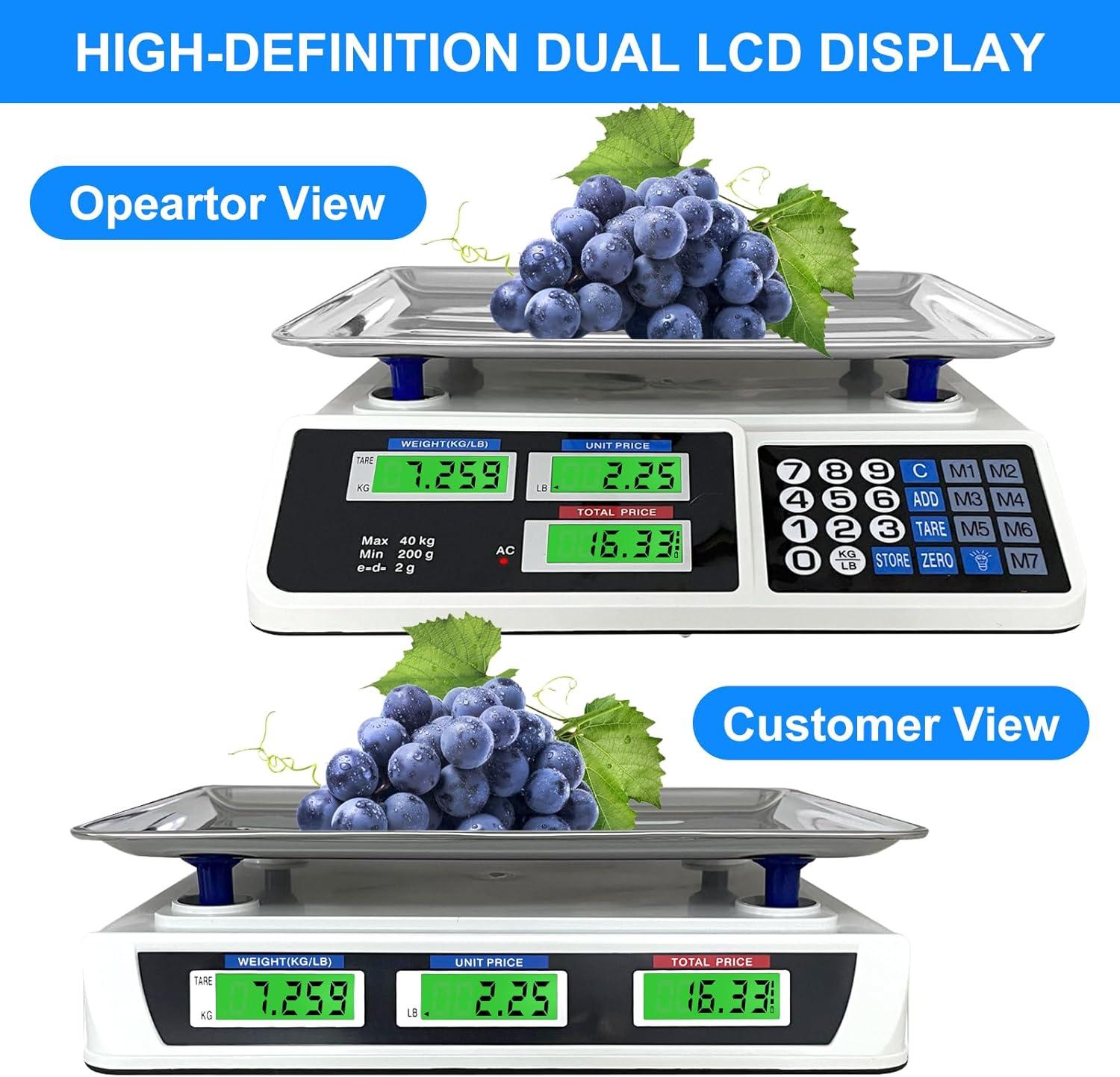 88lb Digital Commercial Price Computing Scale with Dual LCD Display