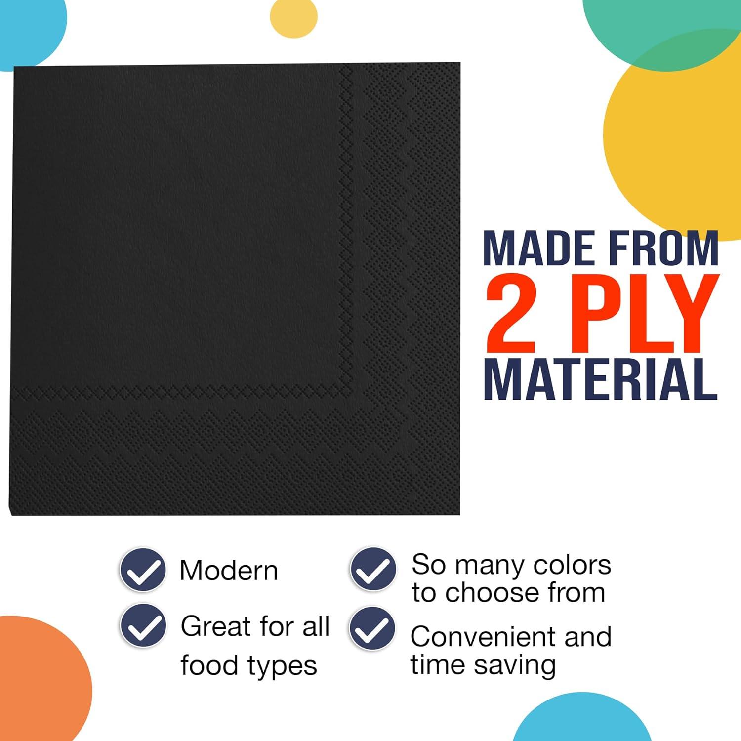 Black Party Napkins | Black Drink Napkins | Black Beverage Napkins - 5in. x 5in. Folded - 2 Ply - 50 Pieces/Pkg. (fdp95302)