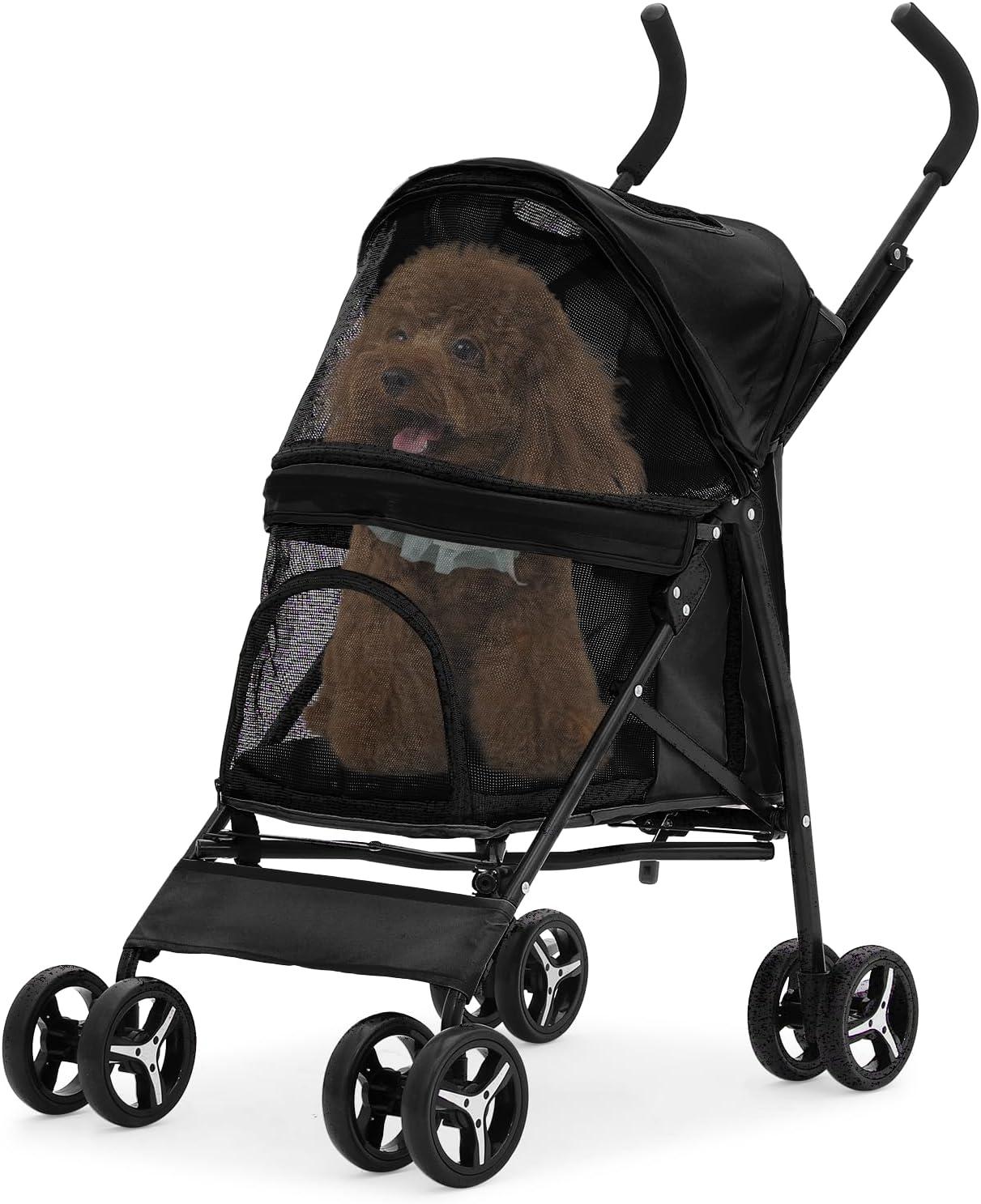 Magshion Foldable Dog Stroller, 4 Wheels Folding Pet Stroller for Small and Medium dogs, Black