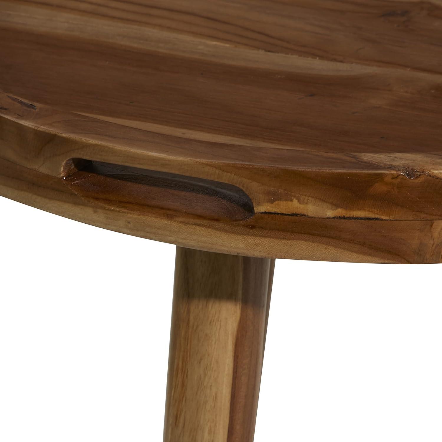 Contemporary Teak Wood Tray Accent Table Brown - Olivia & May: Round, No Assembly, Splayed Legs