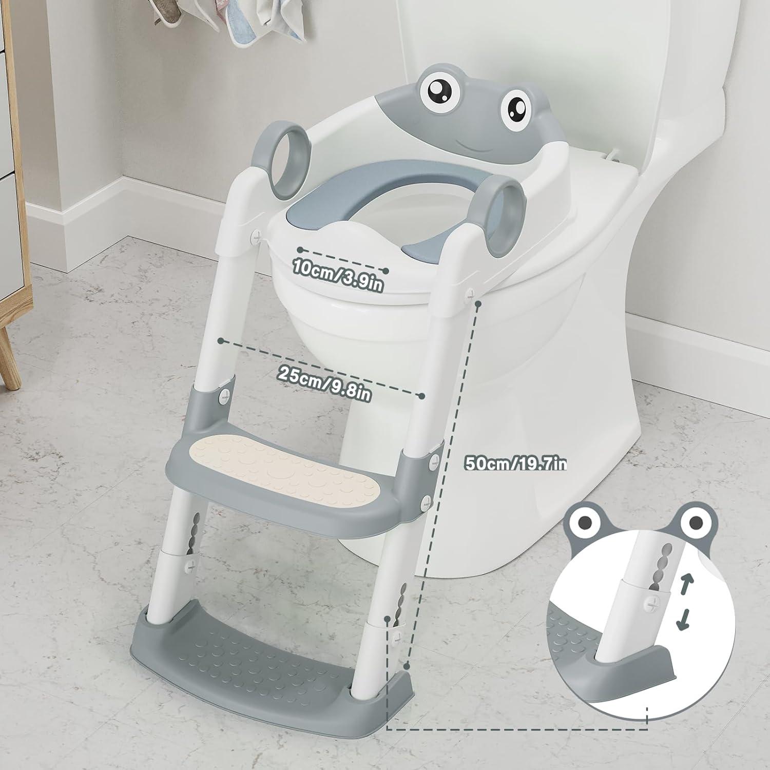 Wrought Studio™ Potty Training Seat, with Step Stool Ladder for Toddlers, Anti-Slip Safe Pads Adjustable Height Legs
