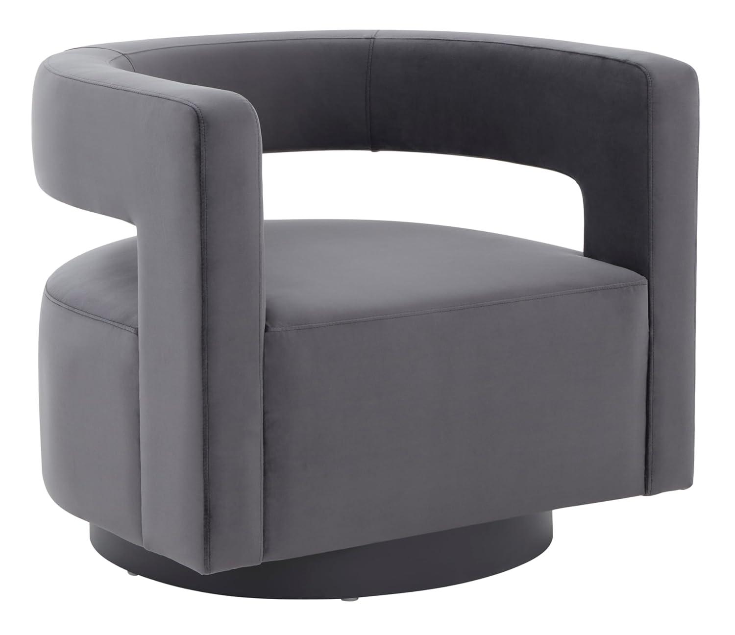 Edgar Velvet Swivel Chair - SFV4764 - Dark Grey/Black - Safavieh Couture