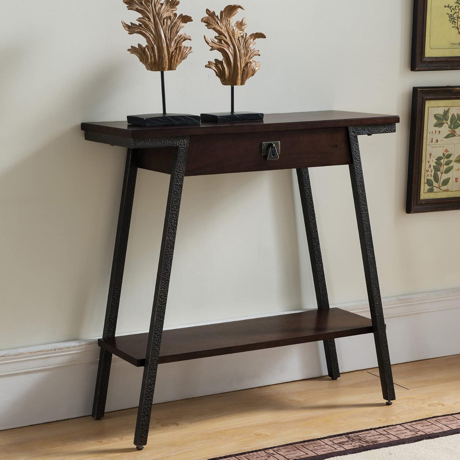 Walnut and Steel Industrial Console Table with Storage