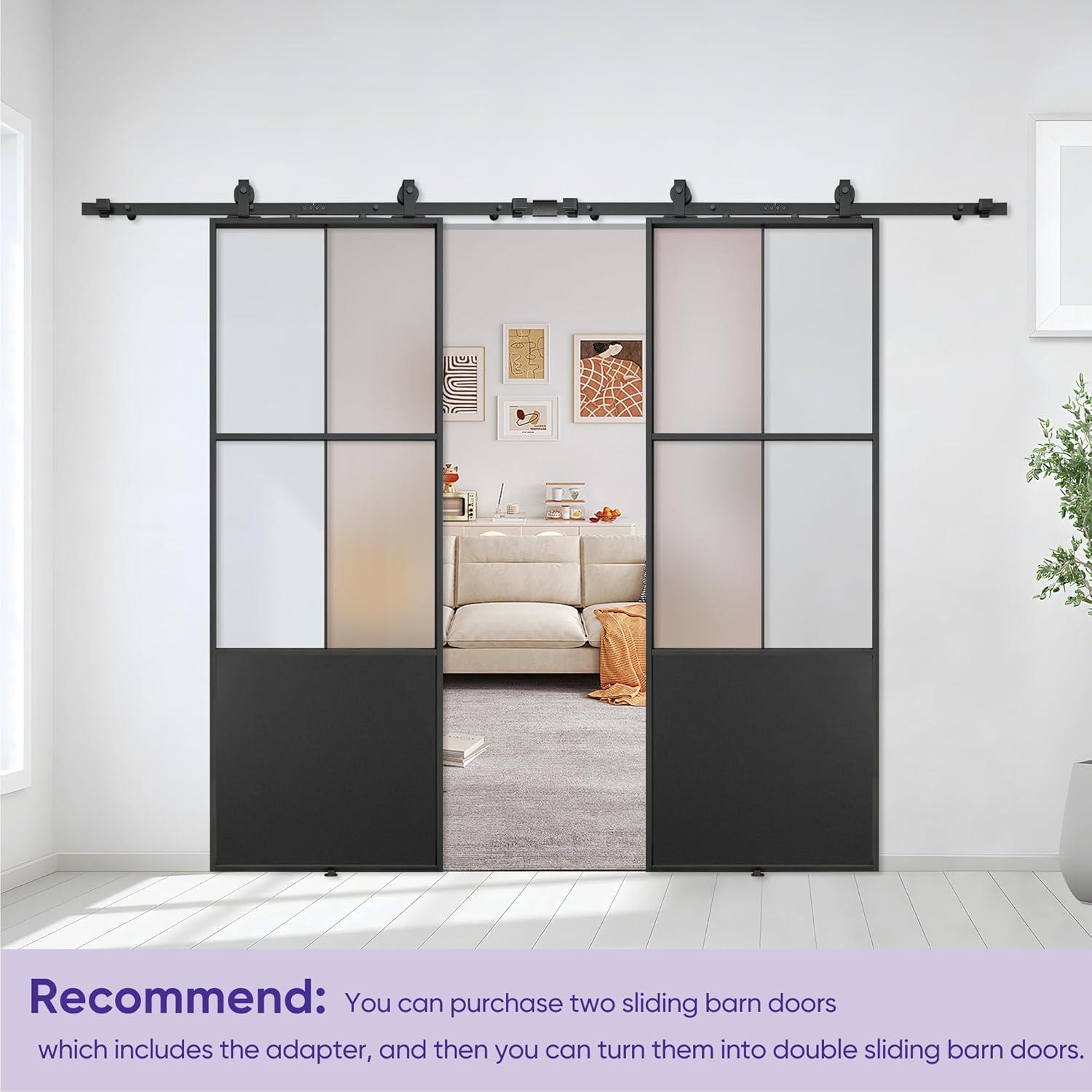 TREEBLING 84" Metal and Glass Sliding Barn Door with Two-Way Soft Close and Installation Hardware Kit