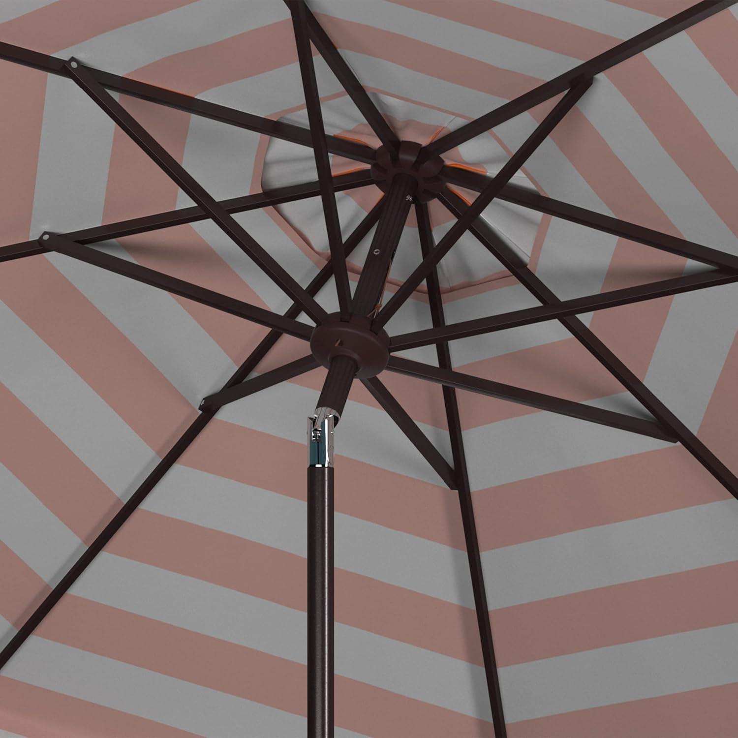 Maui Single Scallop Striped 9Ft Crank Push Button Tilt Umbrella - PAT8011 - Orange - Safavieh