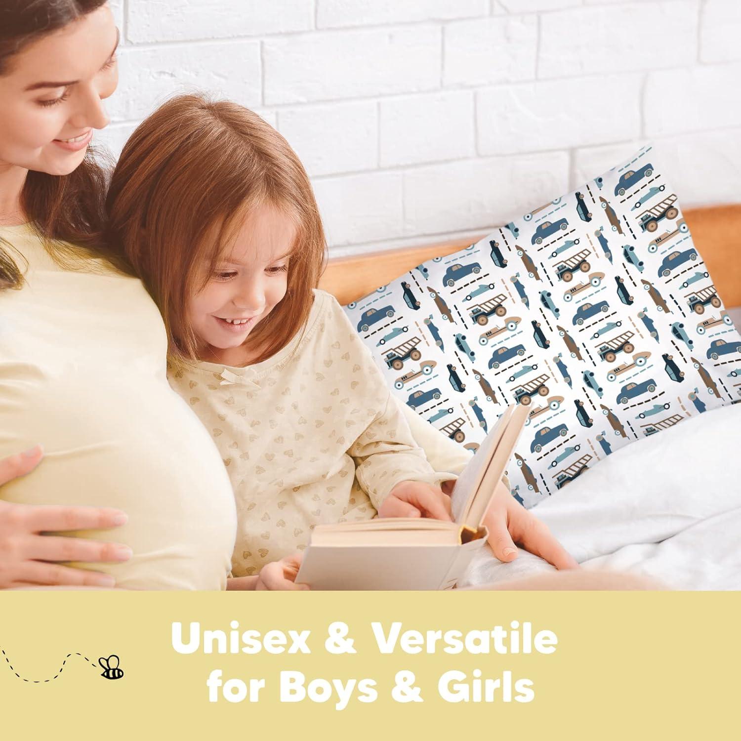 KeaBabies Toddler Pillowcase 13"x18" - Organic Cotton Toddler Pillowcase for Kids, Boys, Girls, Soft & Durable Cotton Cover for Miniature Sleepy Pillows, Cute Colors, Pillow Sold Separately (Vroom)