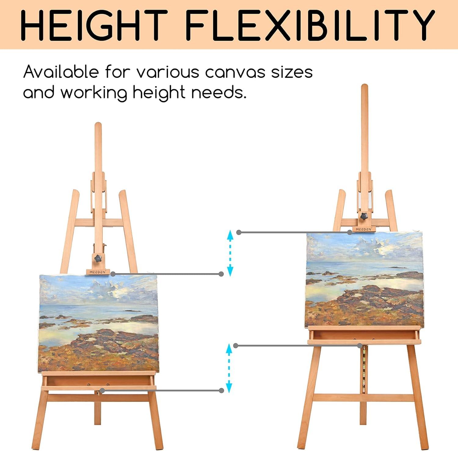 MEEDEN Large Painters Easel Adjustable Solid Beech Wood Artist Easel, Studio Easel for Adults with Brush Holder, Holds Canvas up to 48