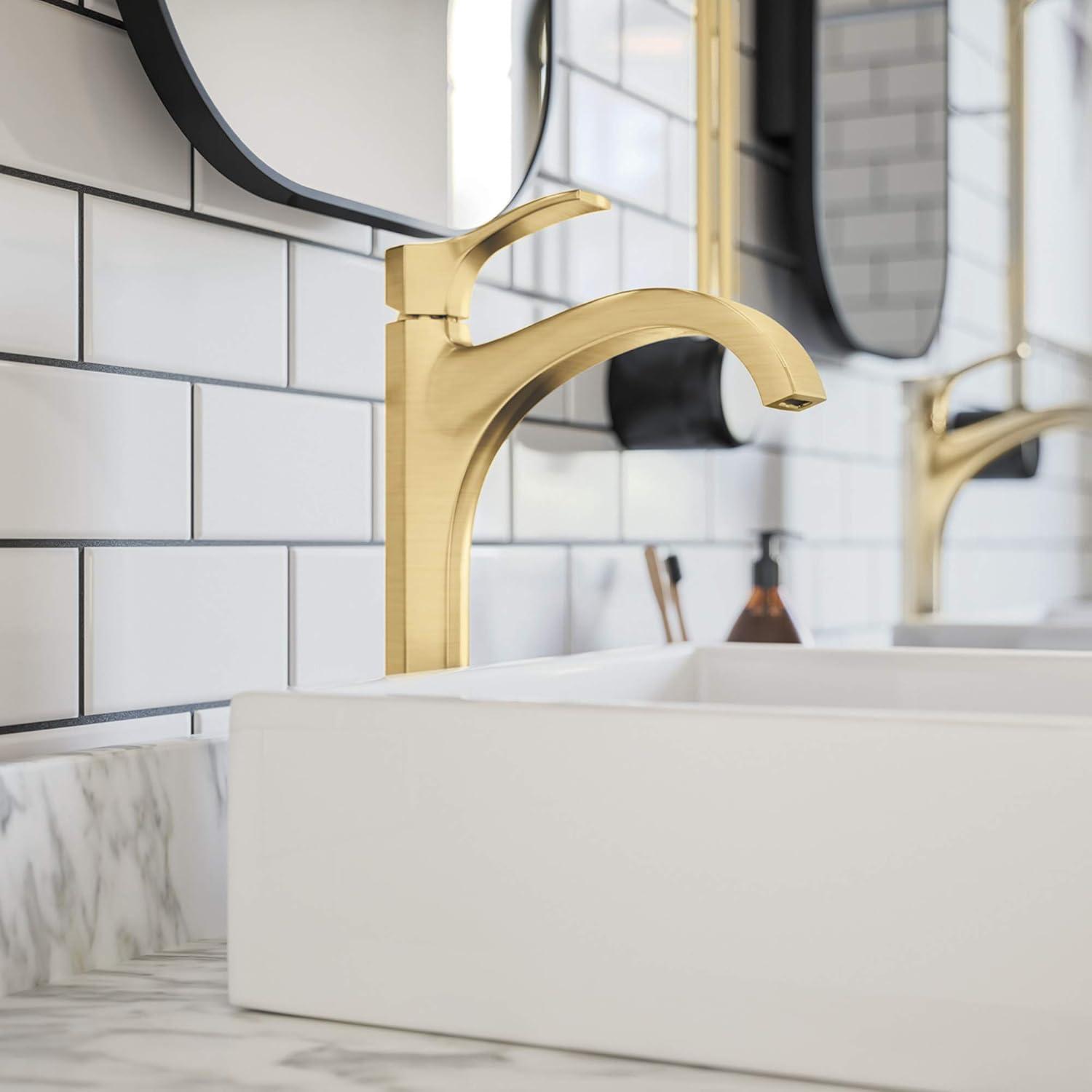 Art Deco Inspired Brushed Gold Single-Hole Bathroom Faucet