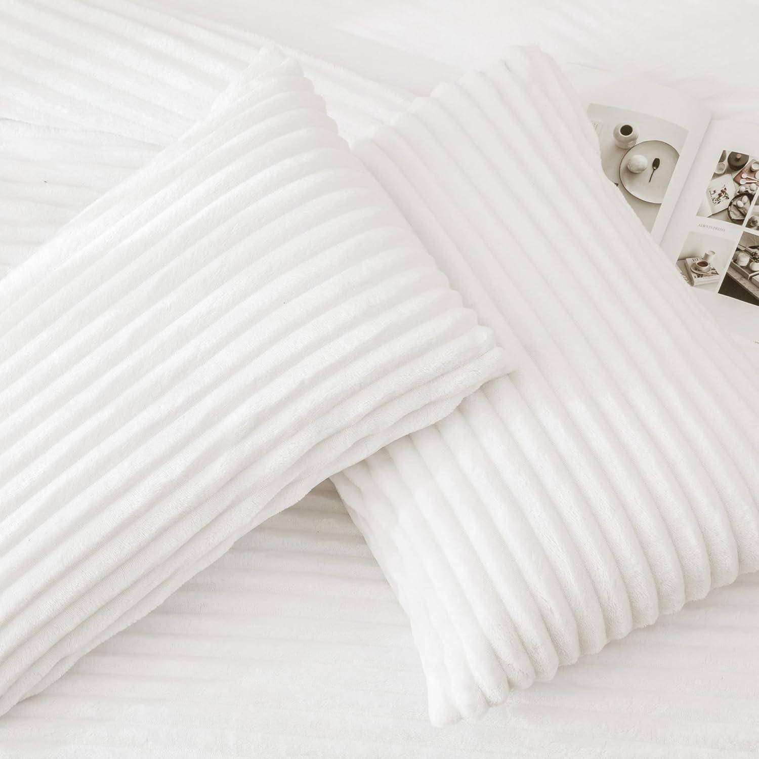 White Faux Fur Queen Comforter Set with Pillowcases