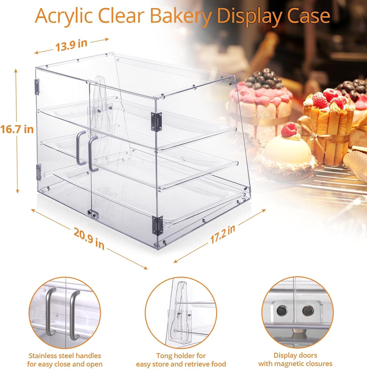 Clear Acrylic 3-Tier Countertop Bakery Display Case with Removable Trays