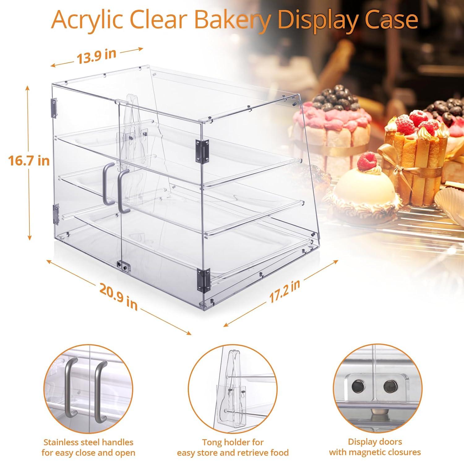 Clear Acrylic 3-Tier Countertop Bakery Display Case with Removable Trays